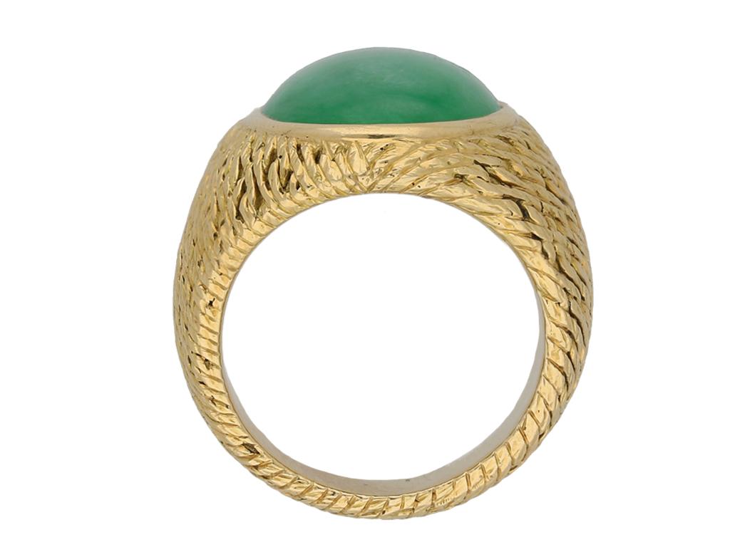 Cabochon Georges Lenfant Jade Ring, French, circa 1945 For Sale