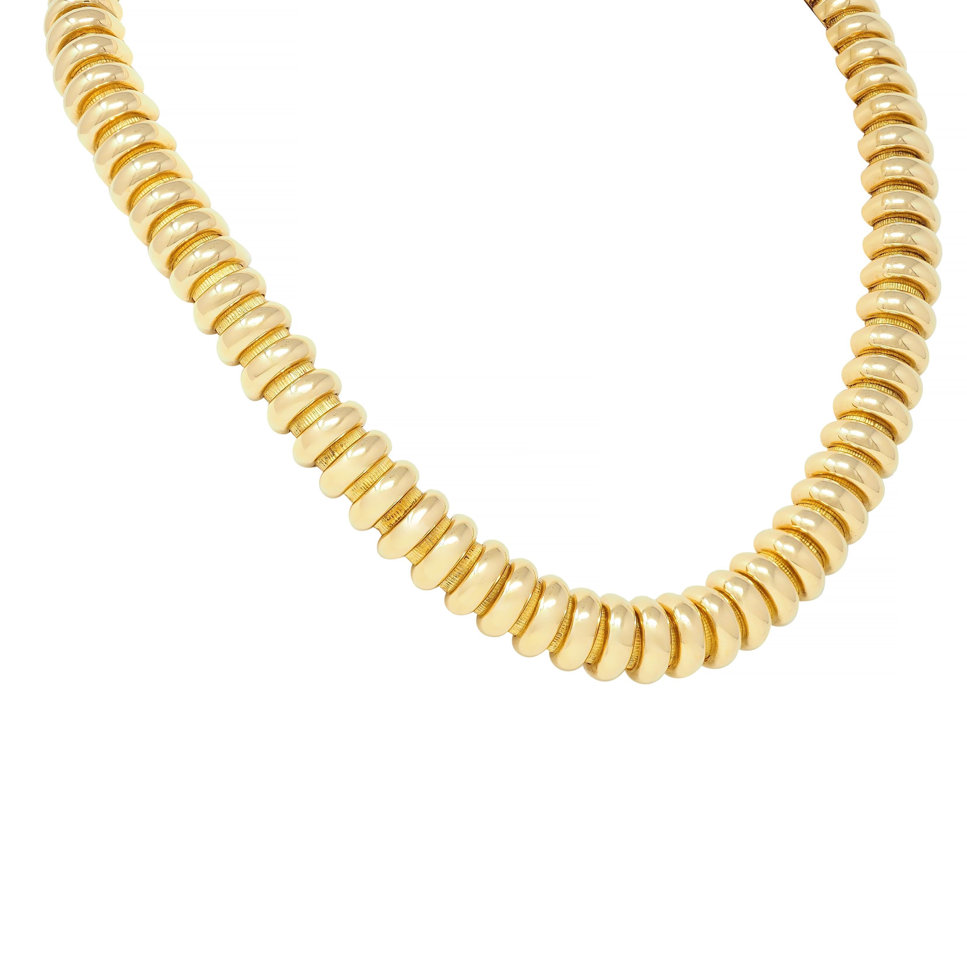 Women's or Men's Georges L'Enfant Modernist 18 Karat Yellow Gold Tubogas Vintage Collar Necklace For Sale