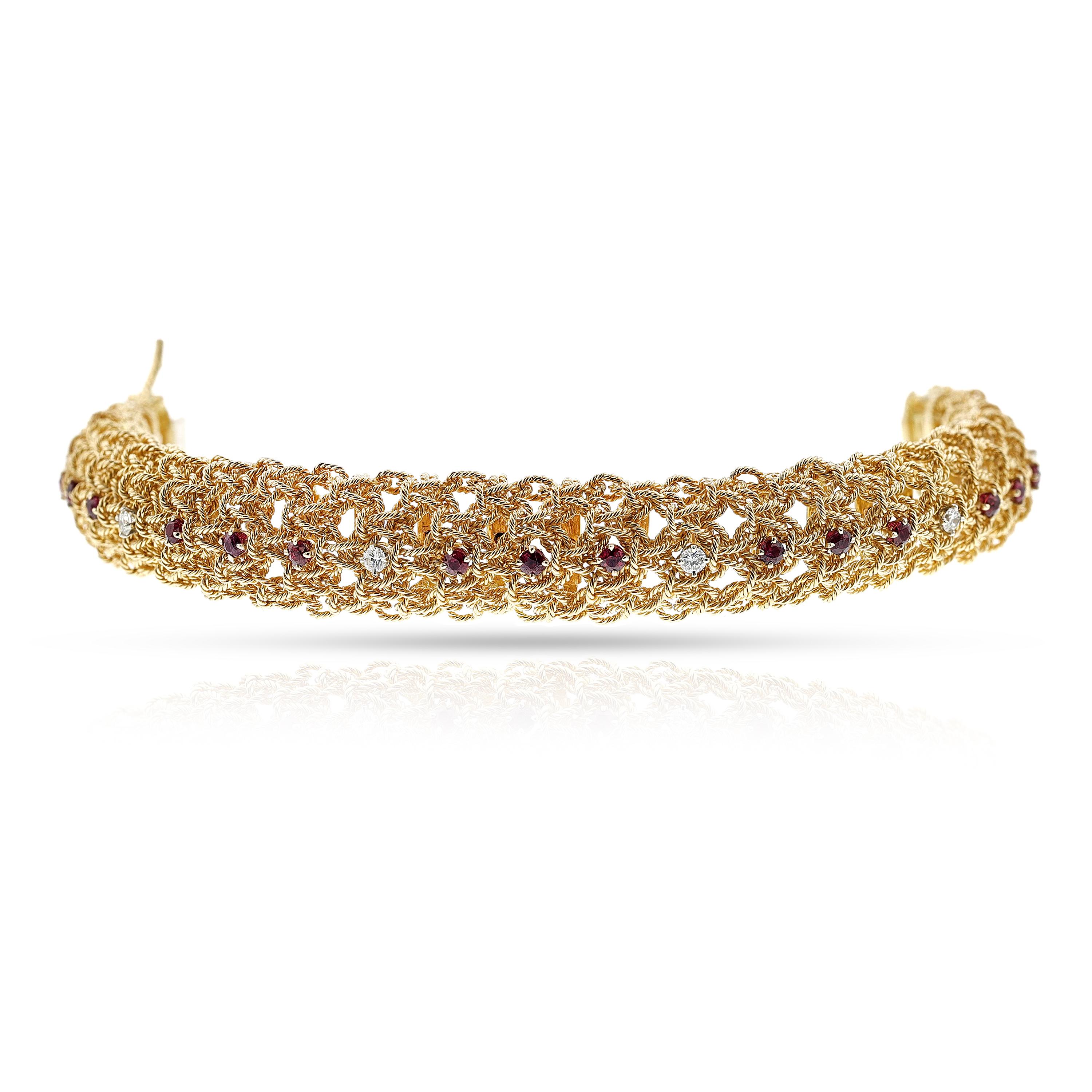 Georges L'Enfant Armband mit Rubinen und Diamanten in Seilarbeit, 18k (Rundschliff)