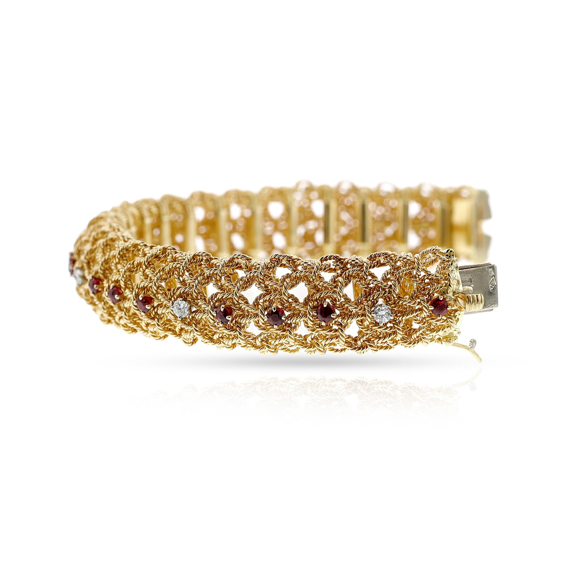 Georges L'Enfant Armband mit Rubinen und Diamanten in Seilarbeit, 18k für Damen oder Herren