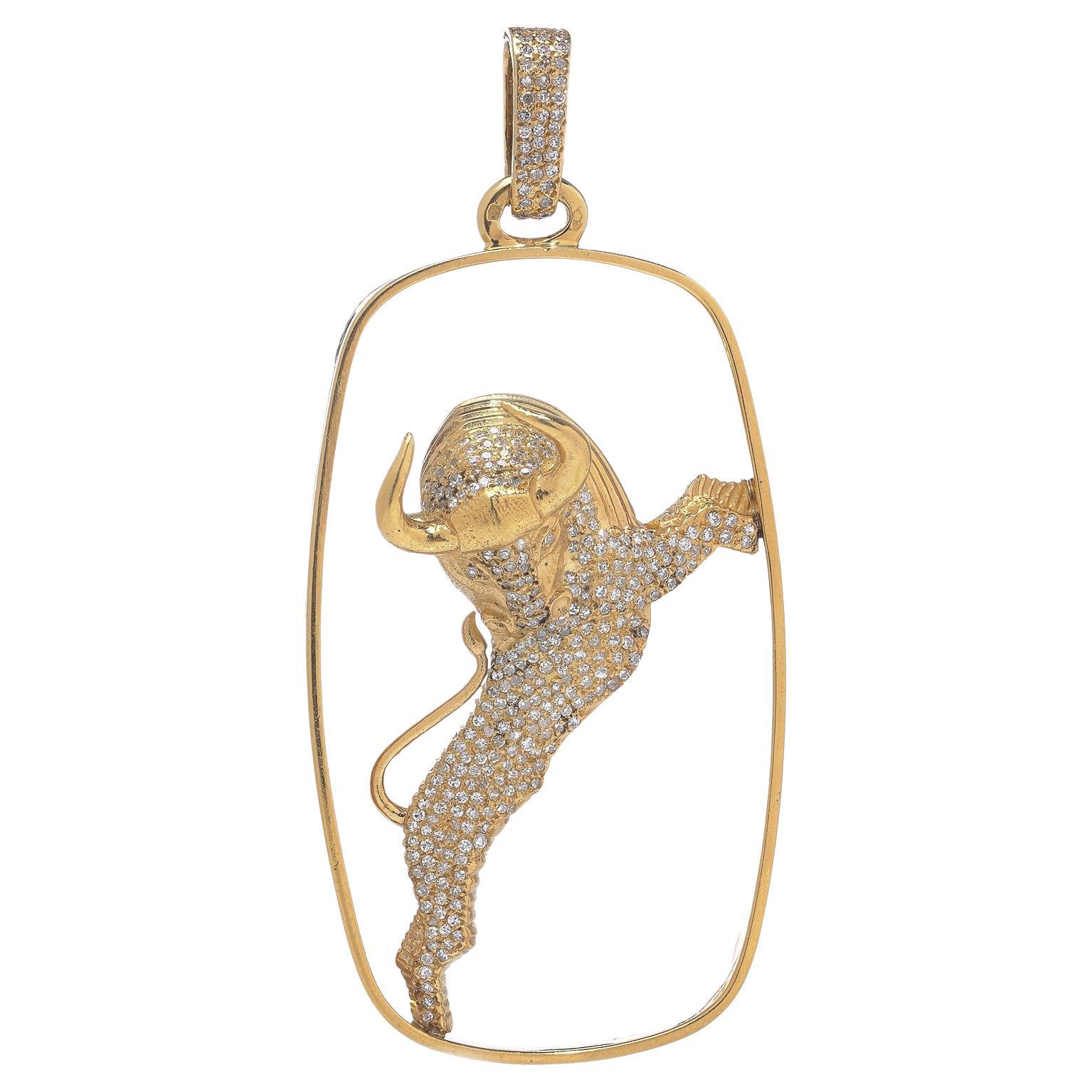 Georges L'Enfant Vintage 18KT Gold Diamond Pavé Bull Pendentif