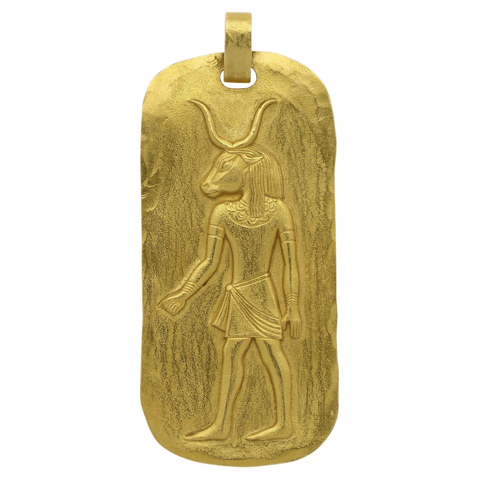Georges Lenfant Vintage Ägyptischer Gott-Anhänger aus 18 Karat Gelbgold im Angebot