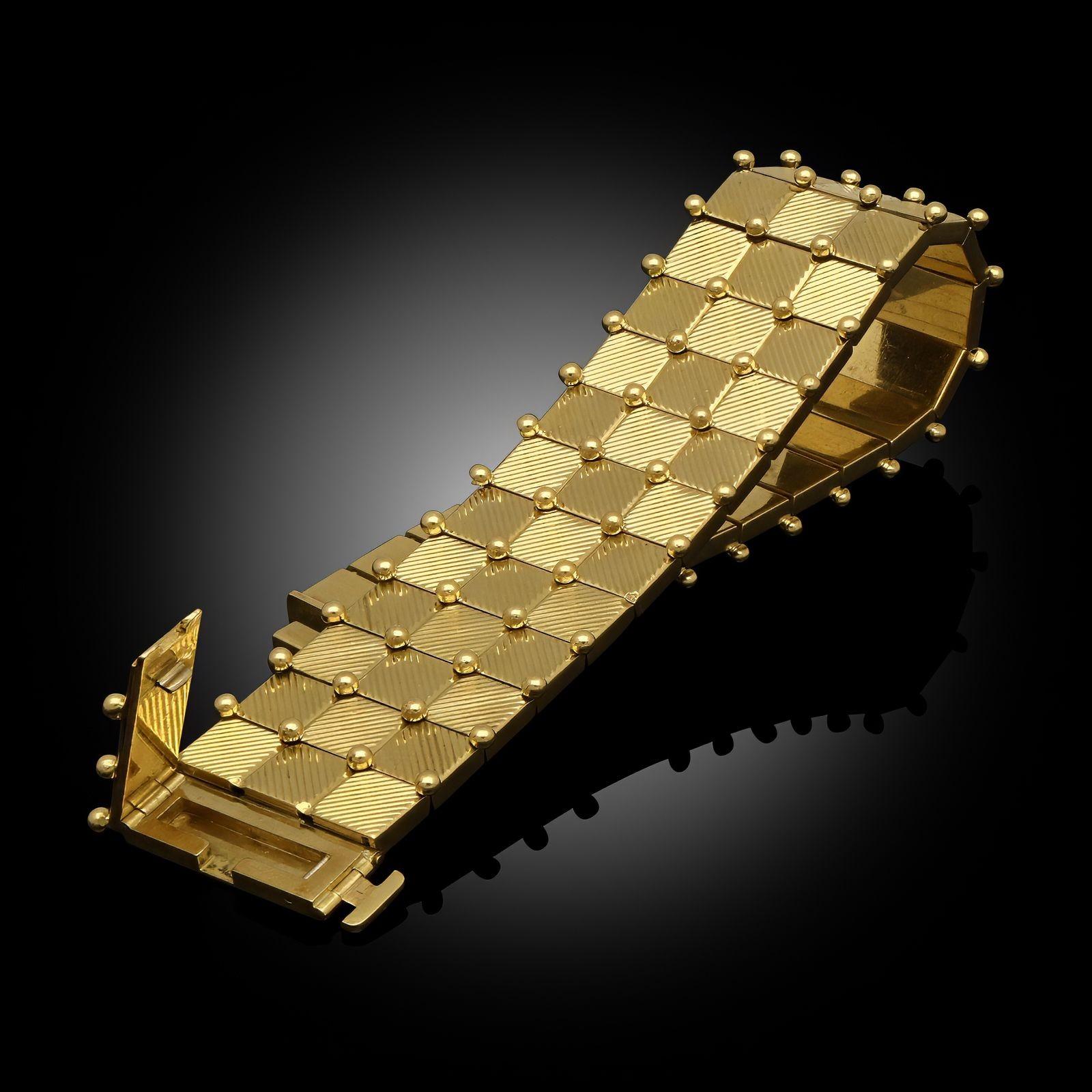 Georges Lenfant Vintage Geometric 18ct Yellow Gold Bracelet In Excellent Condition For Sale In London, GB
