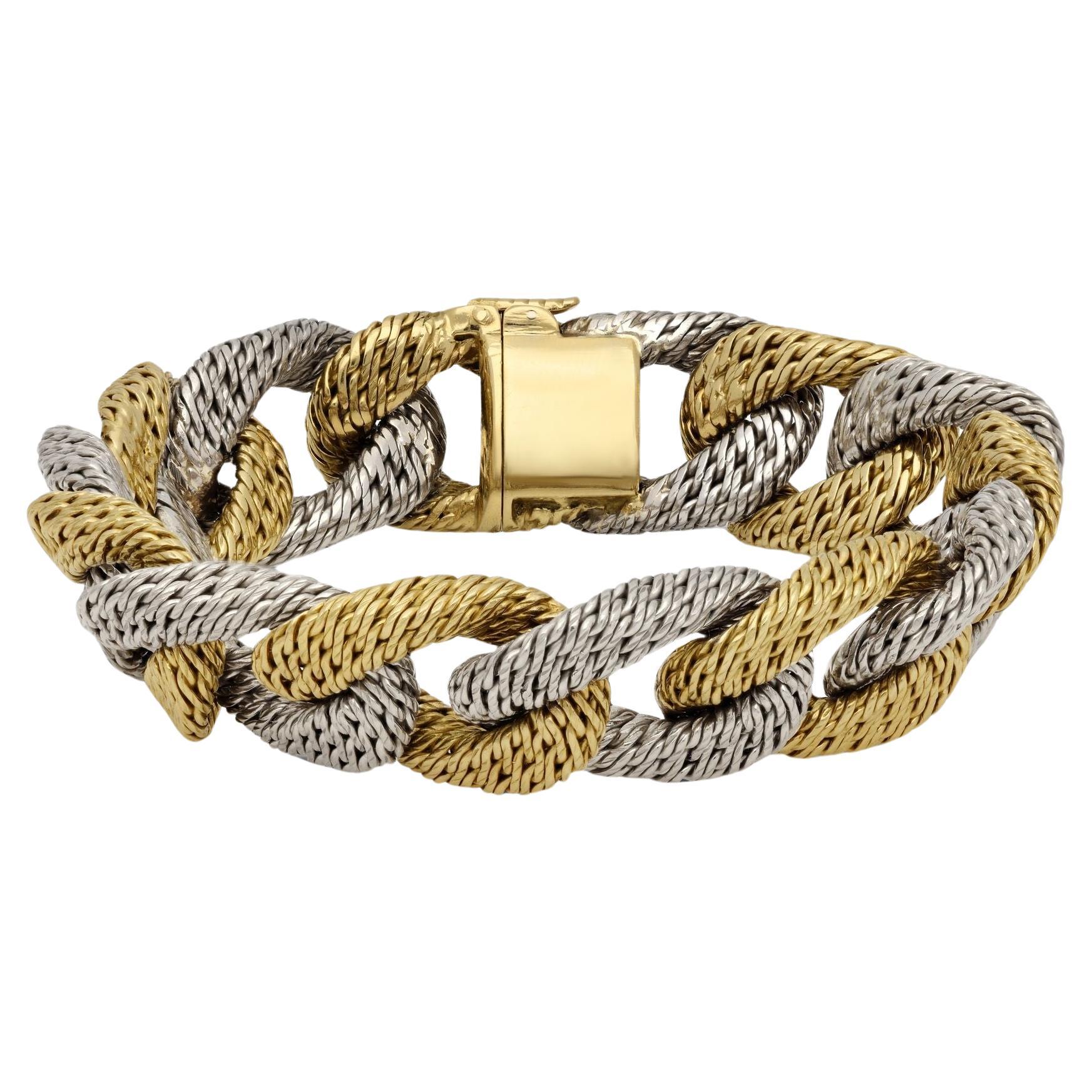 Georges Lenfant Yellow Gold & Platinum 'Paillette' Collection Curb Bracelet For Sale