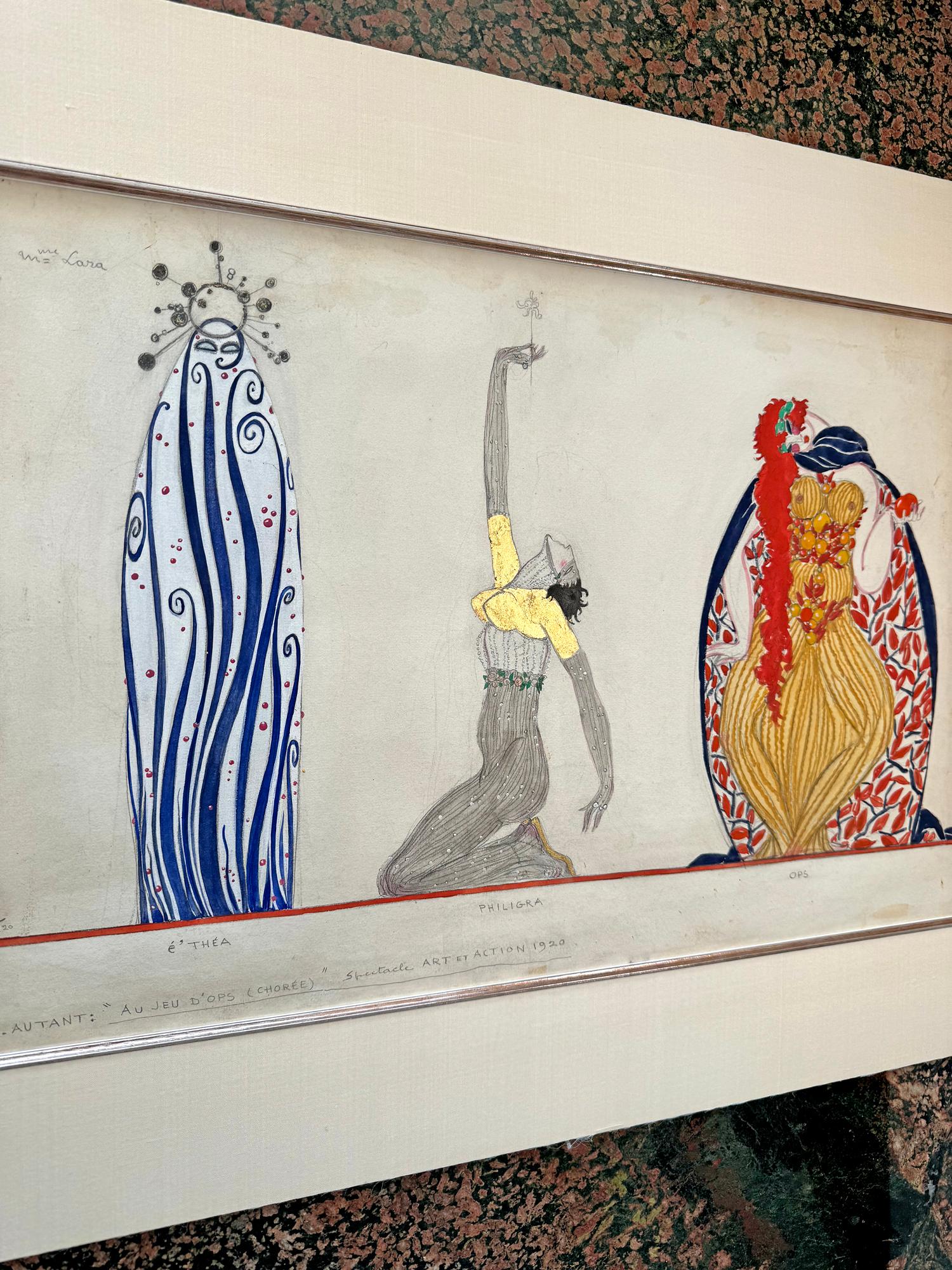 Diseño de Vestuario de Teatro Art Decó con Figuras Mitológicas Griegas - Figurative Painting Beige de Georges Lepape