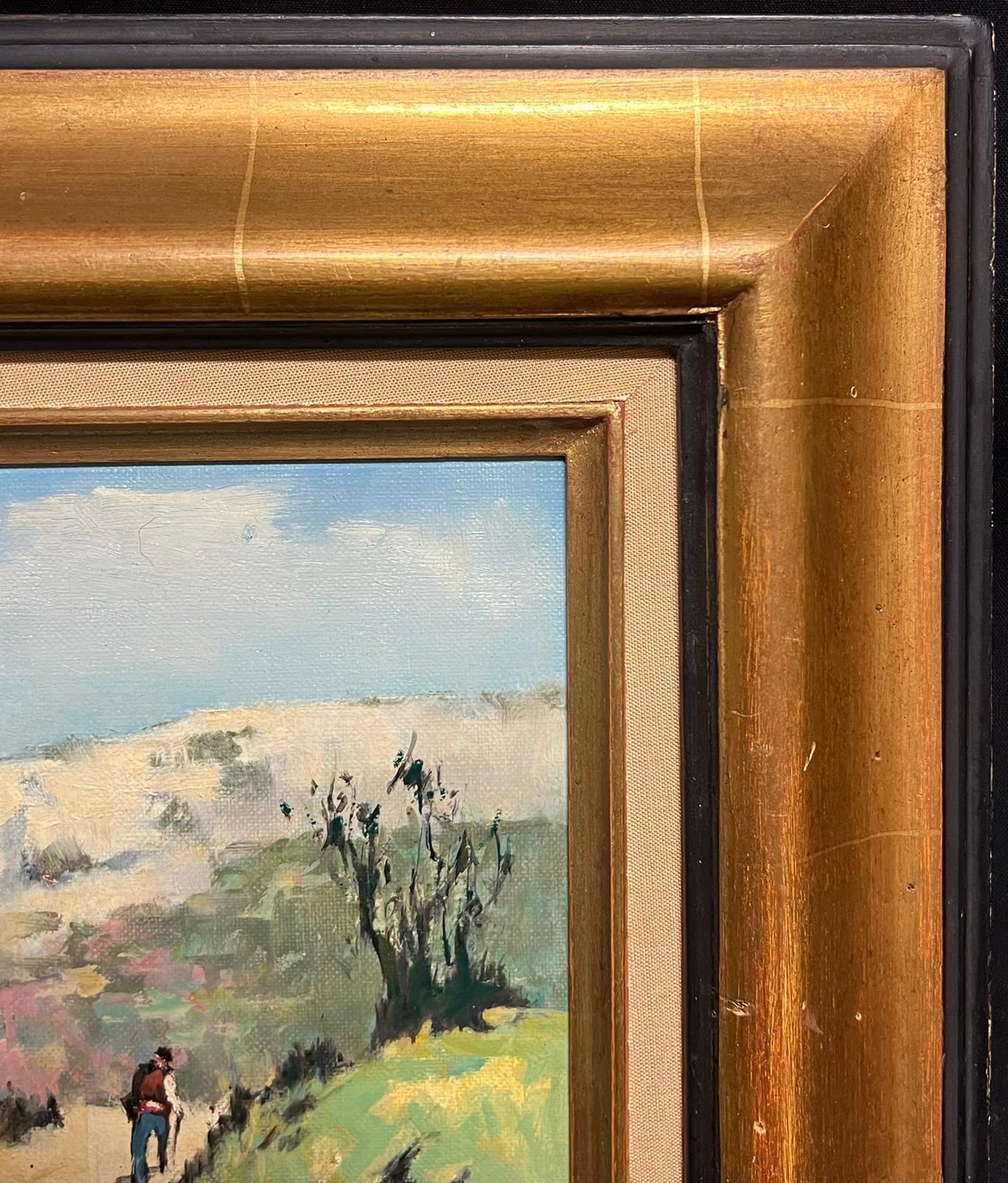 Les Alpilles Provenzalische Landschaft mit Figur, die auf einem Weg geht Signiertes französisches Öl (Impressionismus), Painting, von Georges Leroux