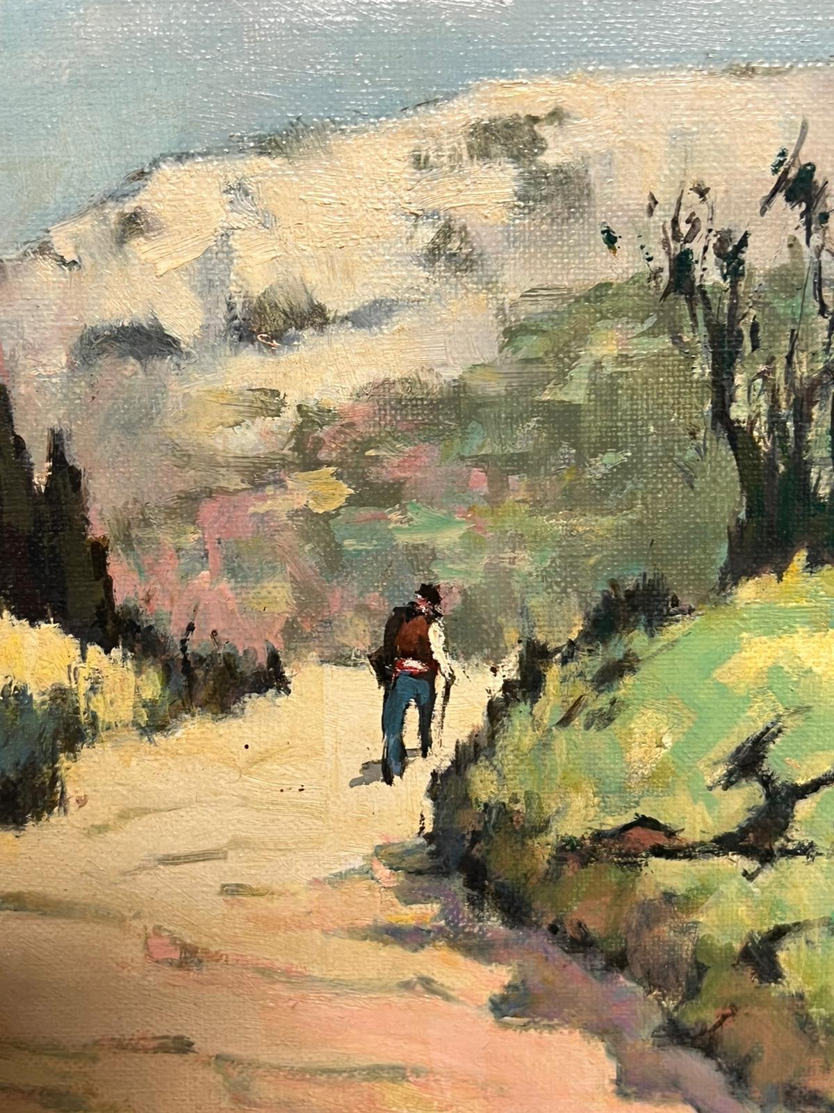 Les Alpilles Provenzalische Landschaft mit Figur, die auf einem Weg geht Signiertes französisches Öl im Angebot 1