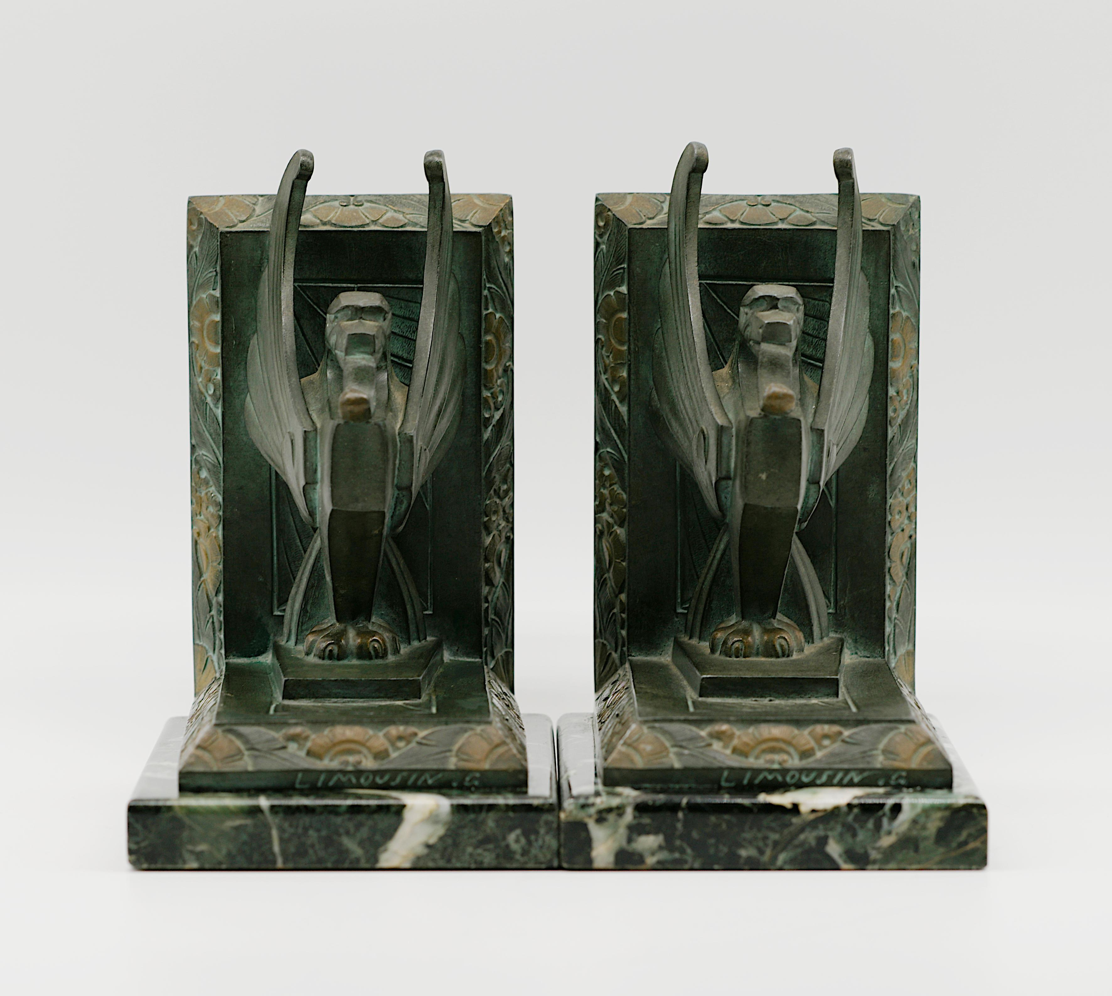 Georges LIMOUSIN Art Deco Griffin Bookends 1920 In Good Condition For Sale In Saint-Amans-des-Cots, FR