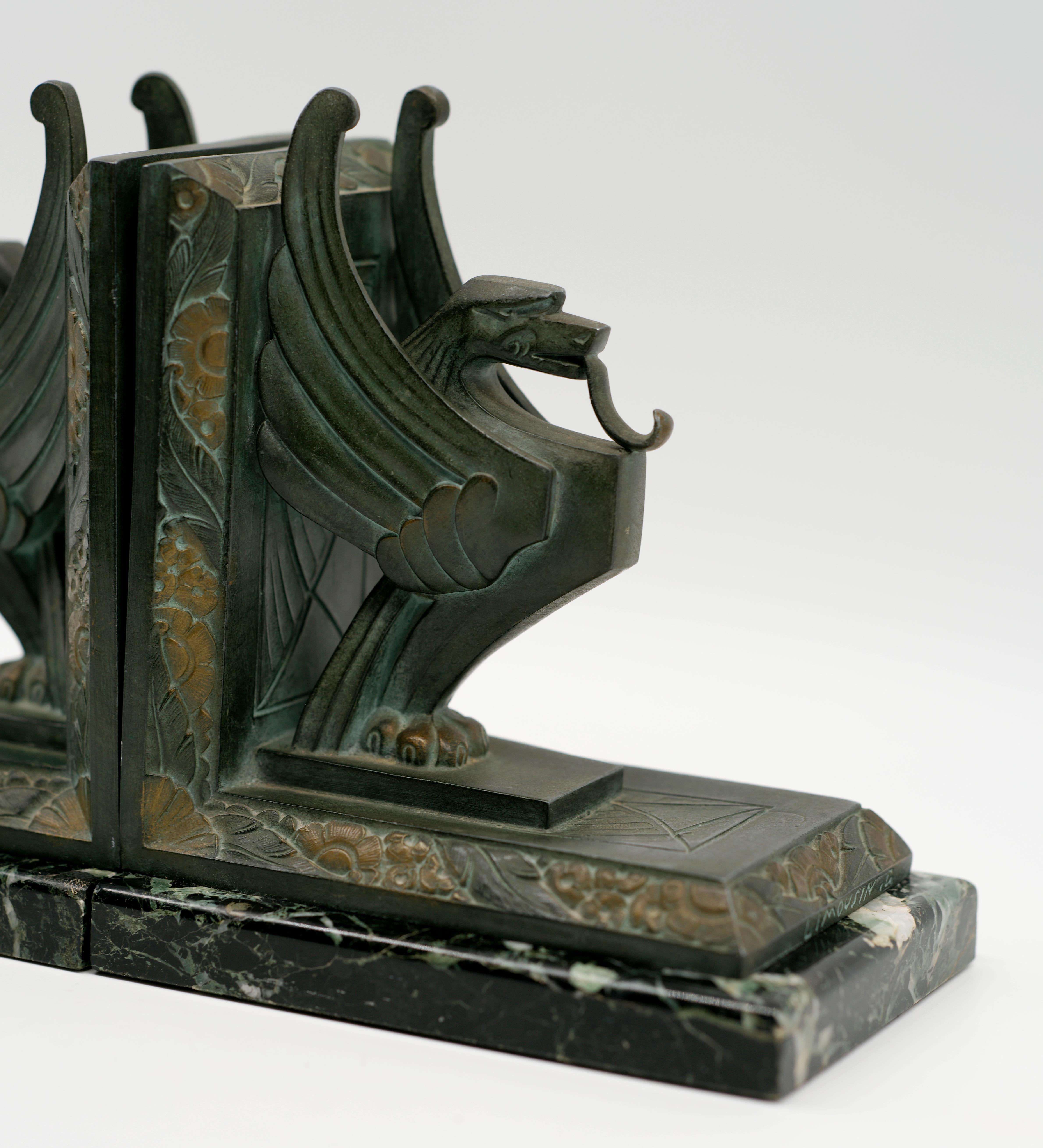 Early 20th Century Georges LIMOUSIN Art Deco Griffin Bookends 1920 For Sale