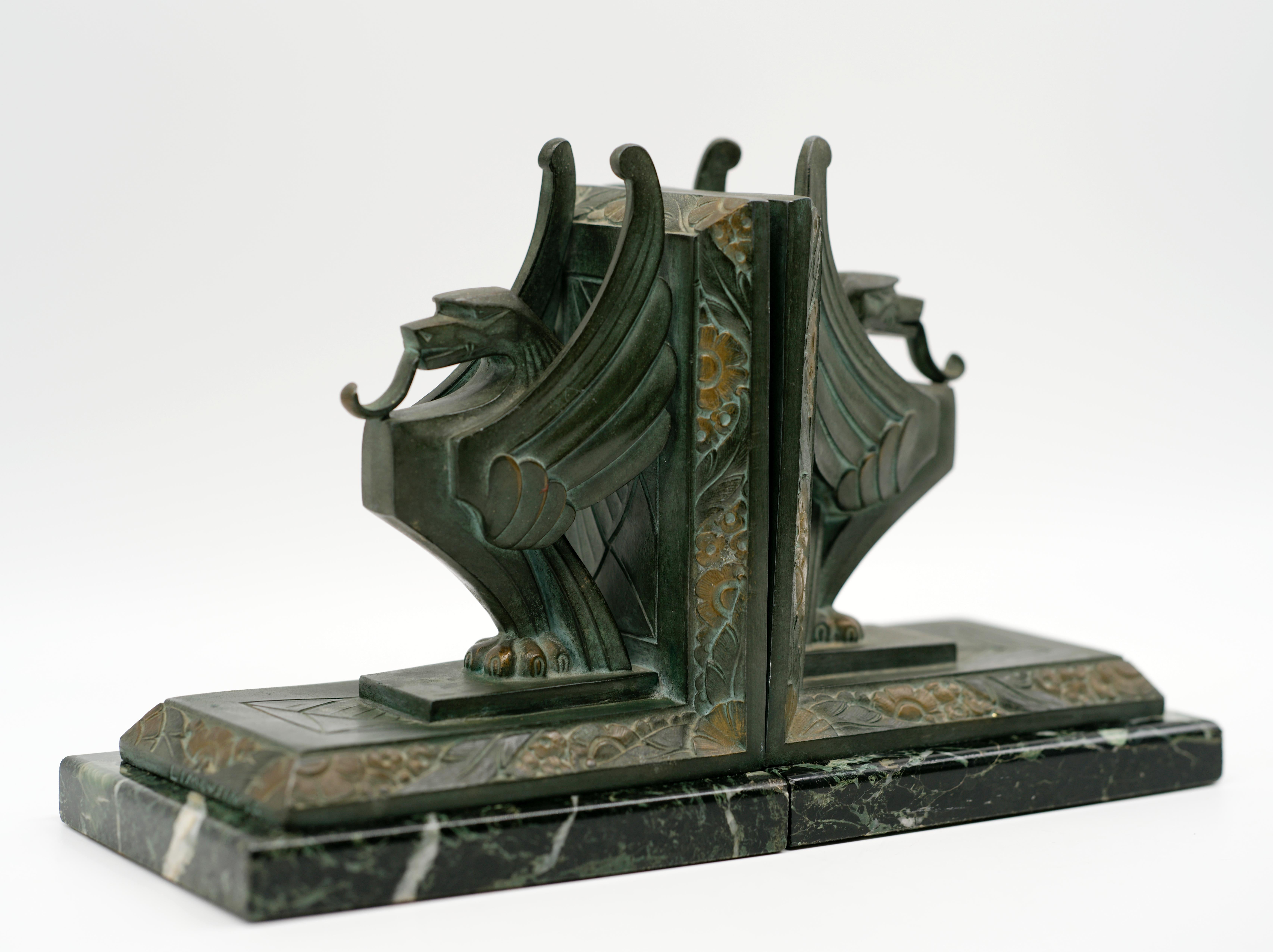 Spelter Georges LIMOUSIN Art Deco Griffin Bookends 1920 For Sale