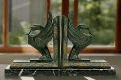 Georges Limousin Art Deco Griffin Bookends, Spelter & Marble, 1920s