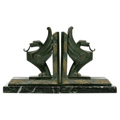 Georges Limousin Art Deco Griffin Bookends, Spelter & Marble, 1920s
