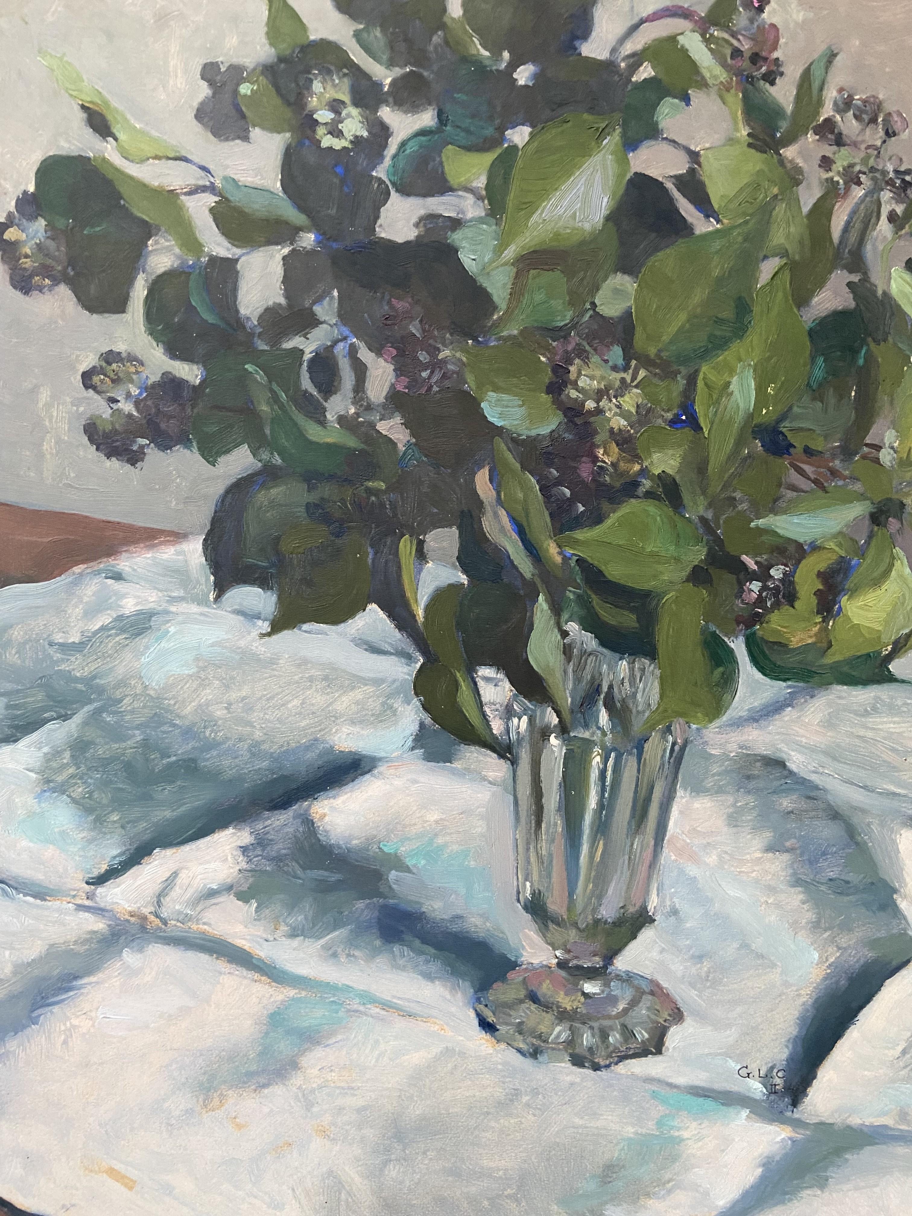 Georges Louis Claude (1879-1963) Un bouquet de fleurs bleues 1940, huile sur papier  en vente 7