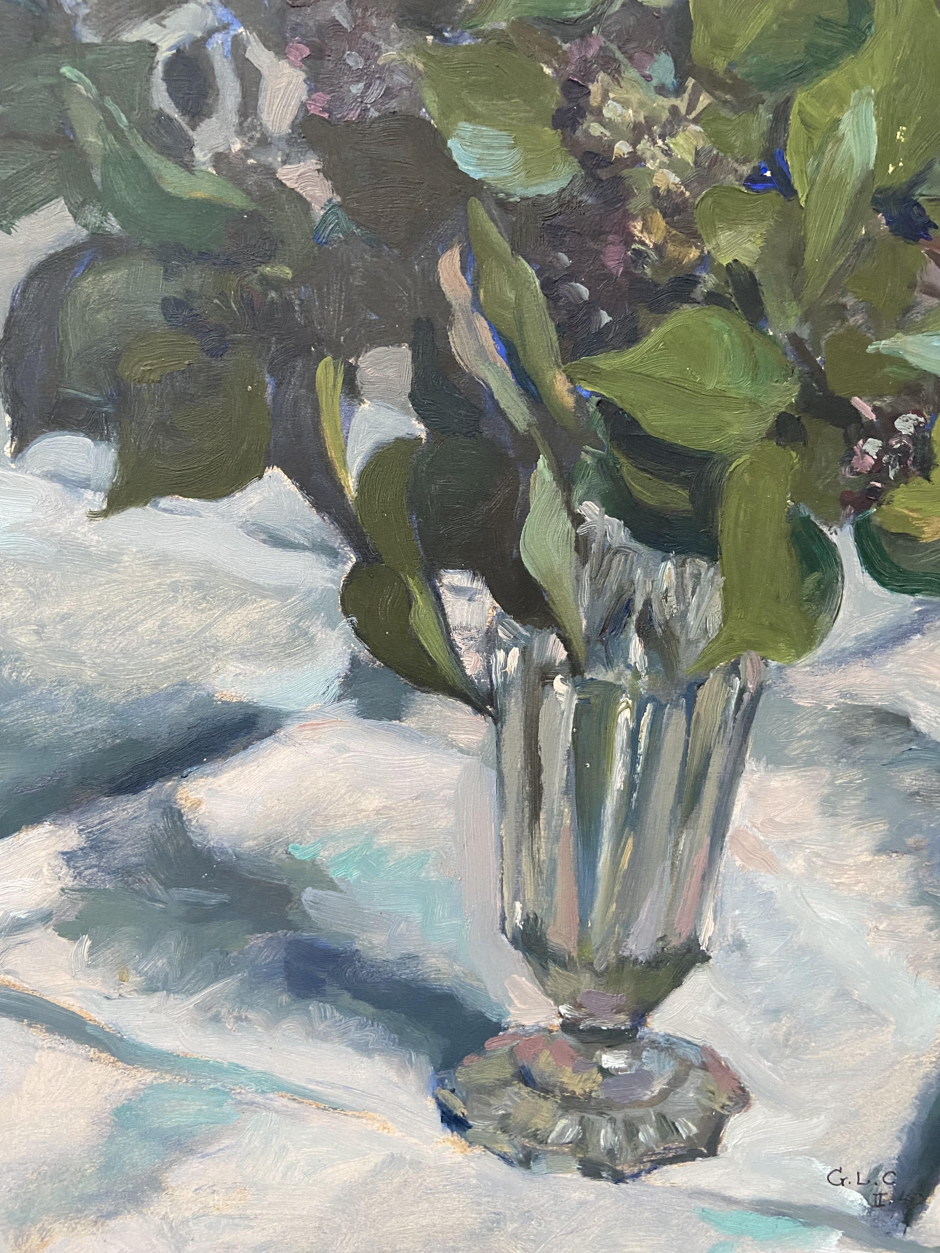 Georges Louis Claude (1879-1963) Un bouquet de fleurs bleues 1940, huile sur papier  en vente 8