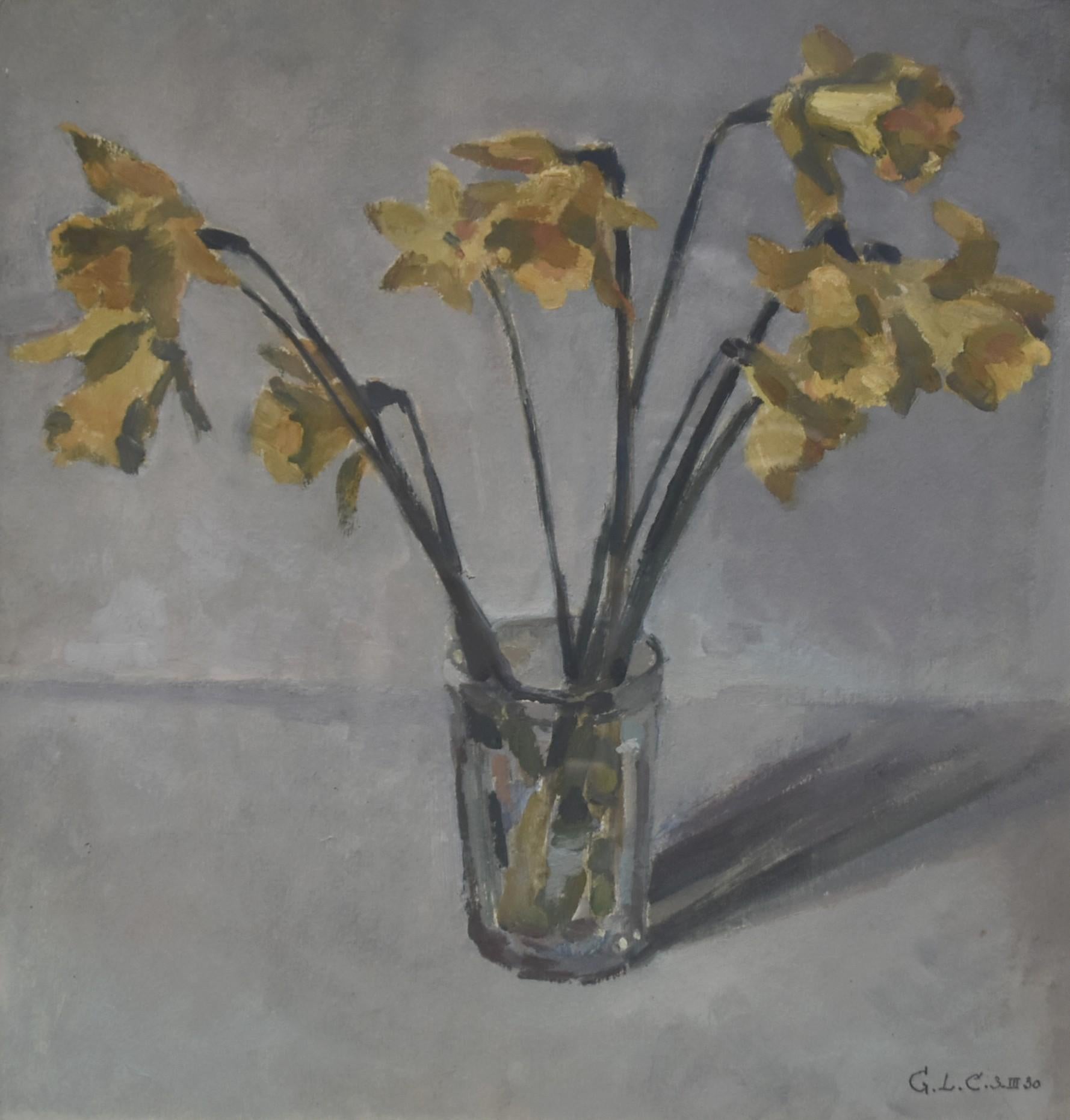 Georges Louis Claude (1879-1963)
Daffodils in a vase, 1930
Signed and dated  "GLC 3 III 30" lower right
oil on paper 
35.5 x 34 cm
In good condition a very tiny loss  of painting in the upper right corner barely visible
Framed under glass : 39 x 37