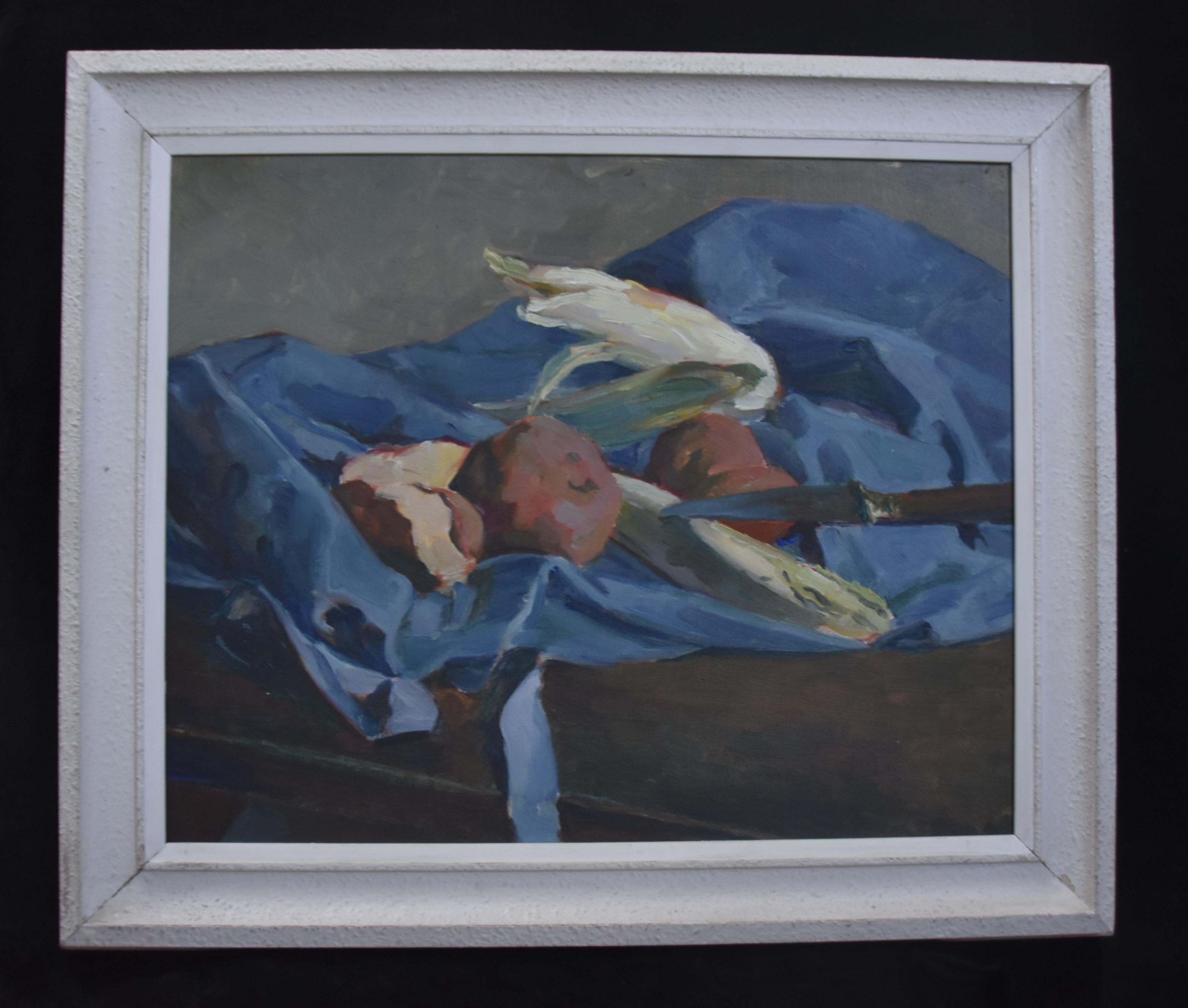 Georges Louis Claude (1879-1963) Bodegón con mantel azul, óleo sobre papel 1