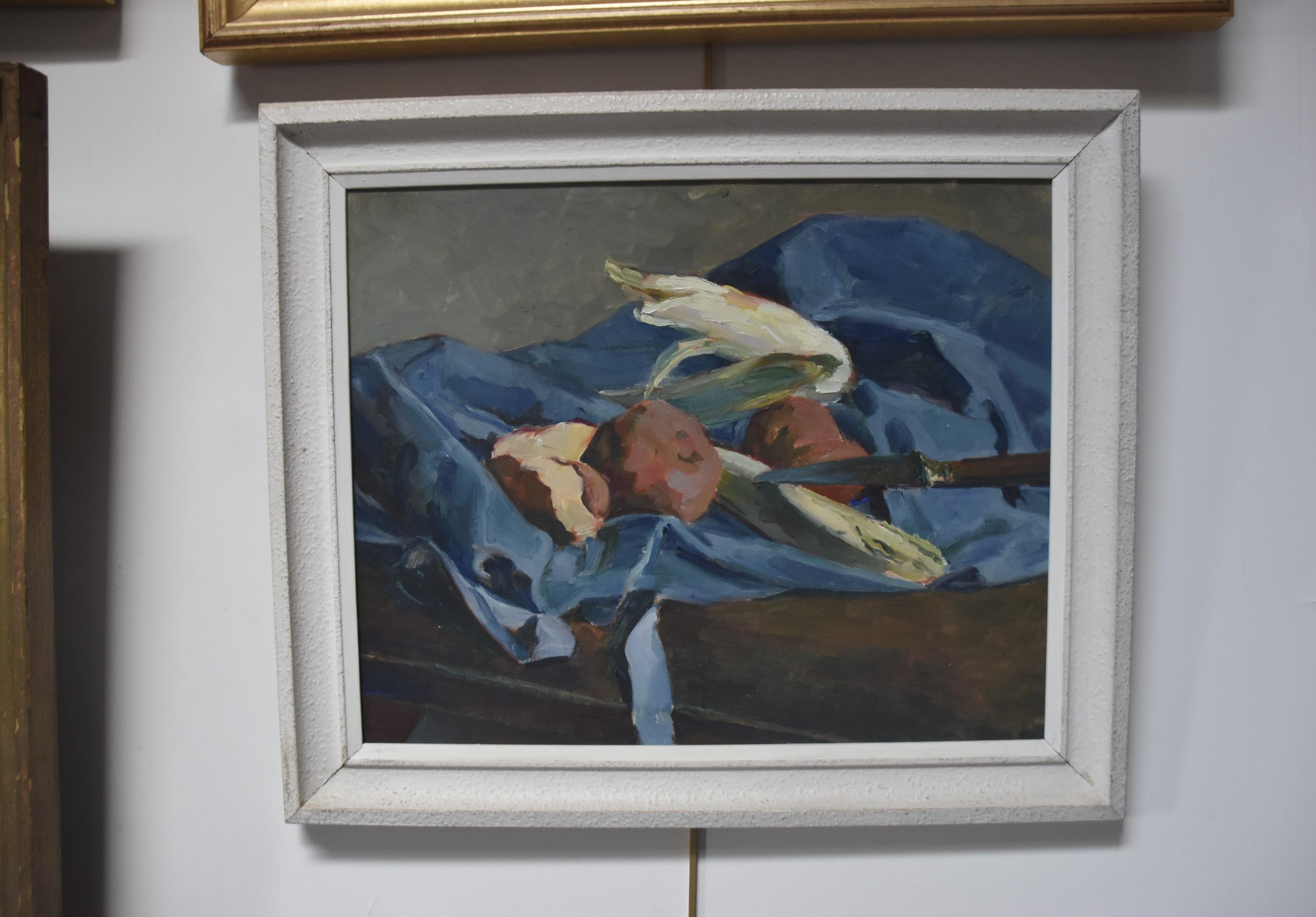 Georges Louis Claude (1879-1963) Bodegón con mantel azul, óleo sobre papel 3