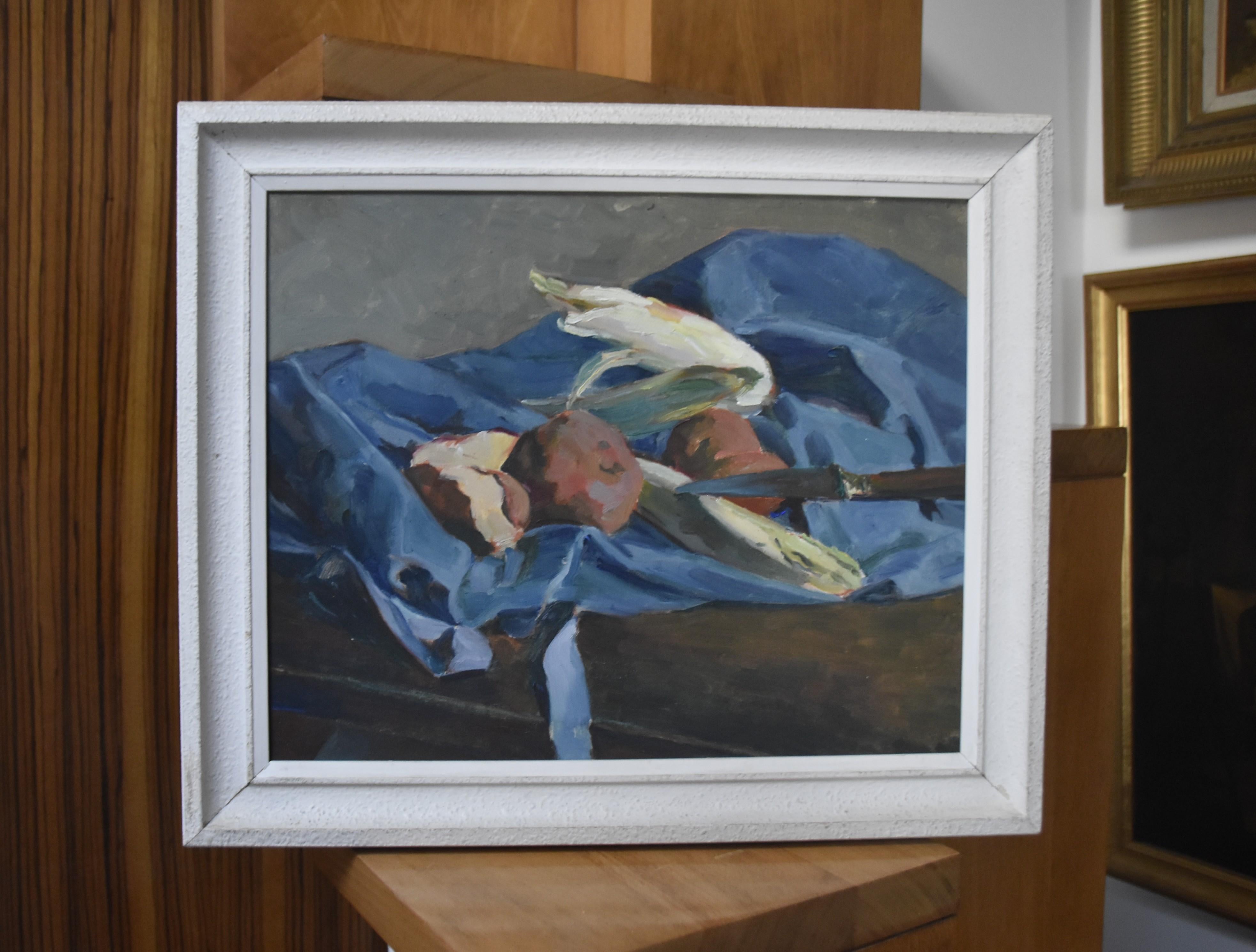 Georges Louis Claude (1879-1963) Bodegón con mantel azul, óleo sobre papel 5