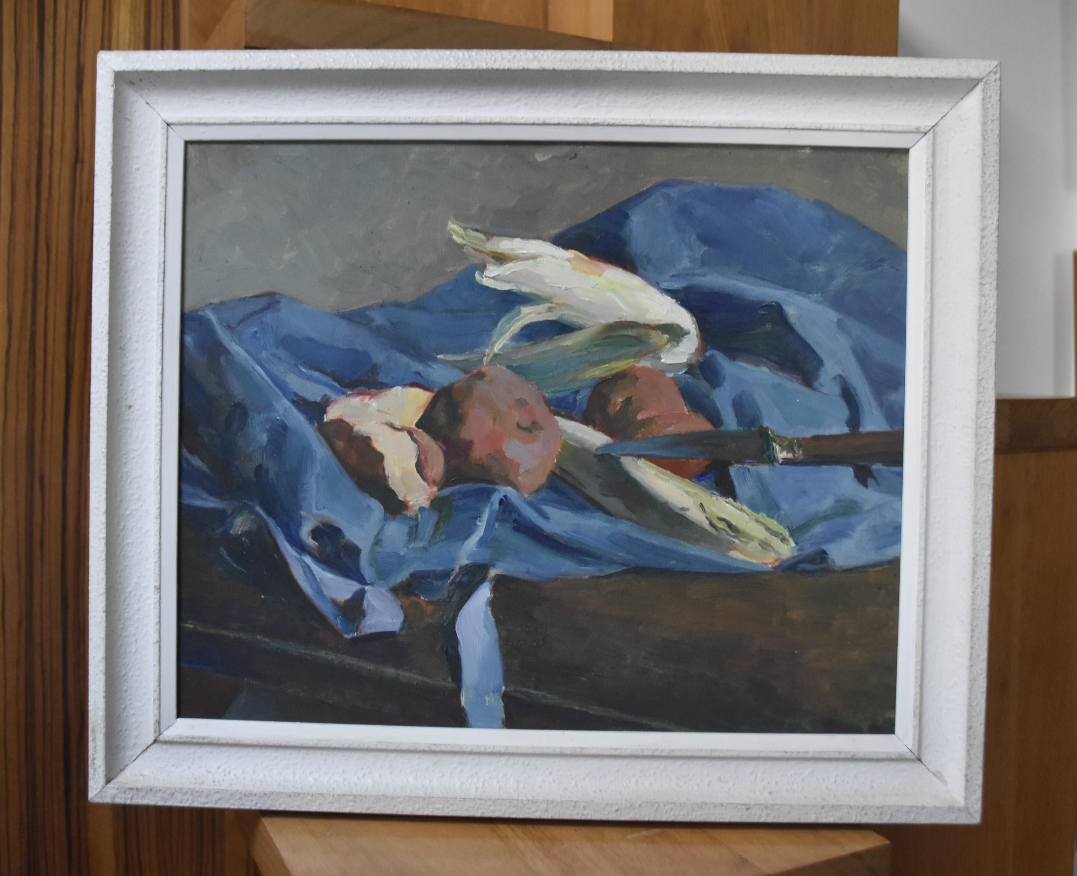 Georges Louis Claude (1879-1963) Bodegón con mantel azul, óleo sobre papel 6