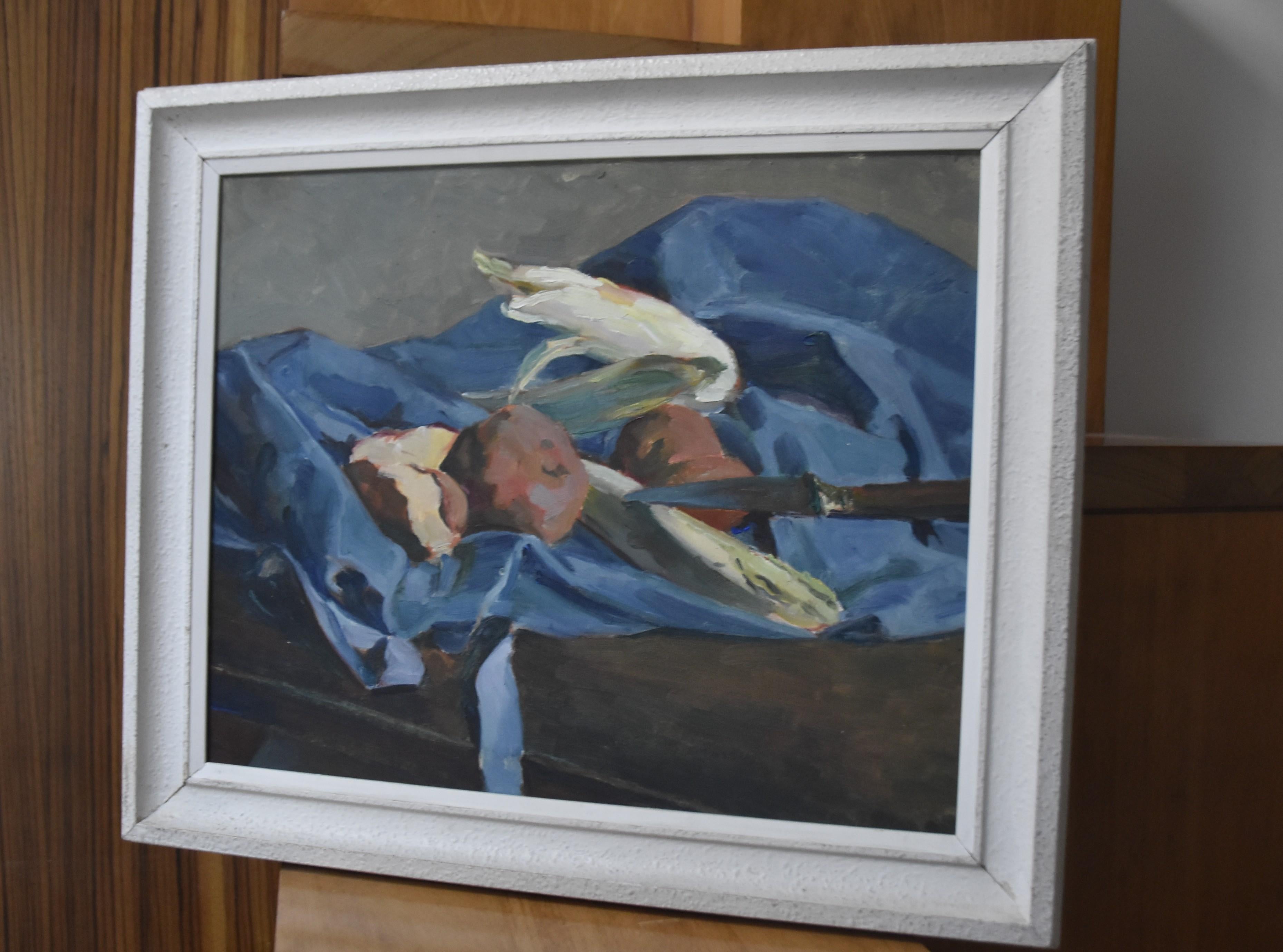 Georges Louis Claude (1879-1963) Bodegón con mantel azul, óleo sobre papel 7