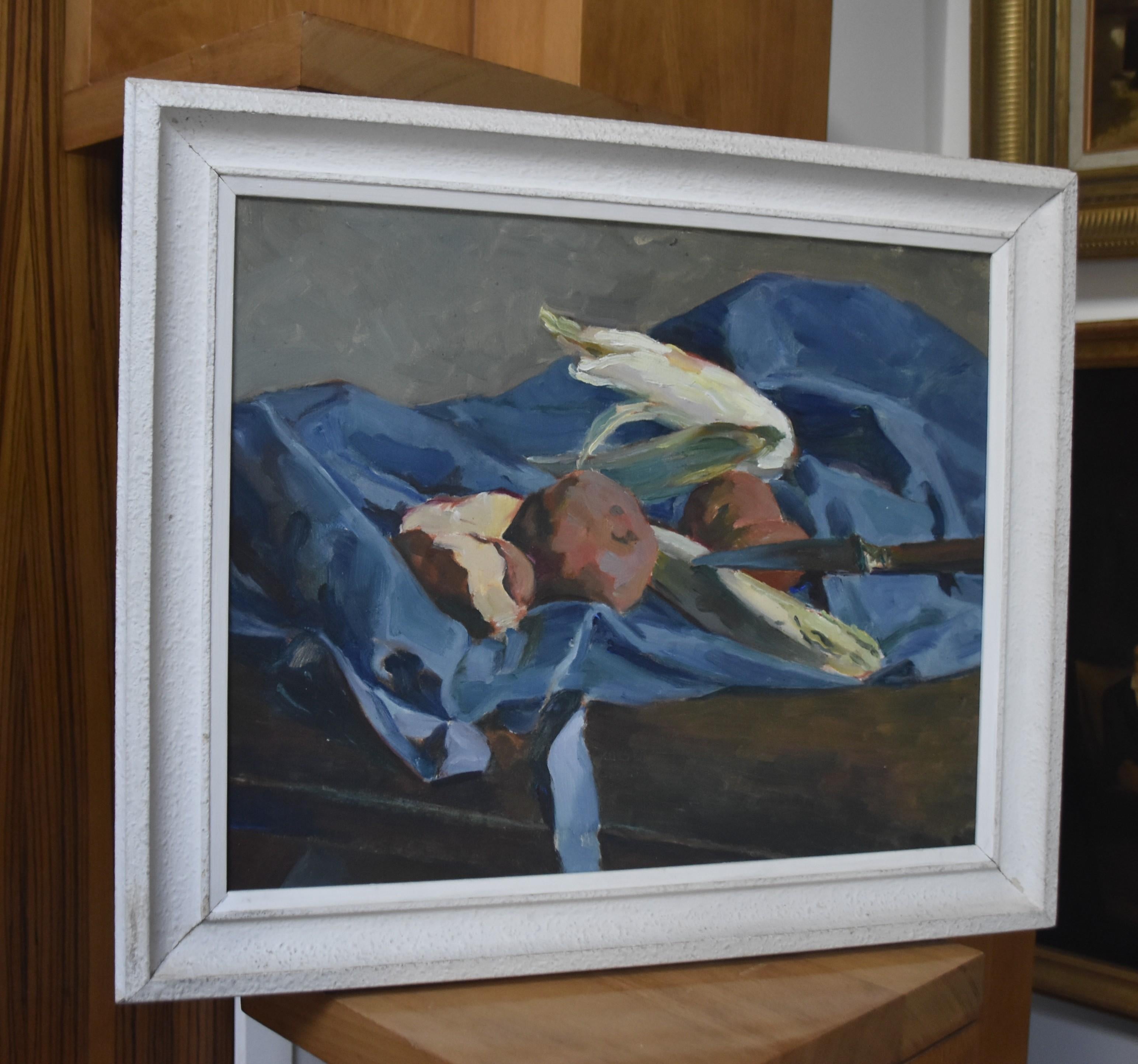 Georges Louis Claude (1879-1963) Bodegón con mantel azul, óleo sobre papel 8