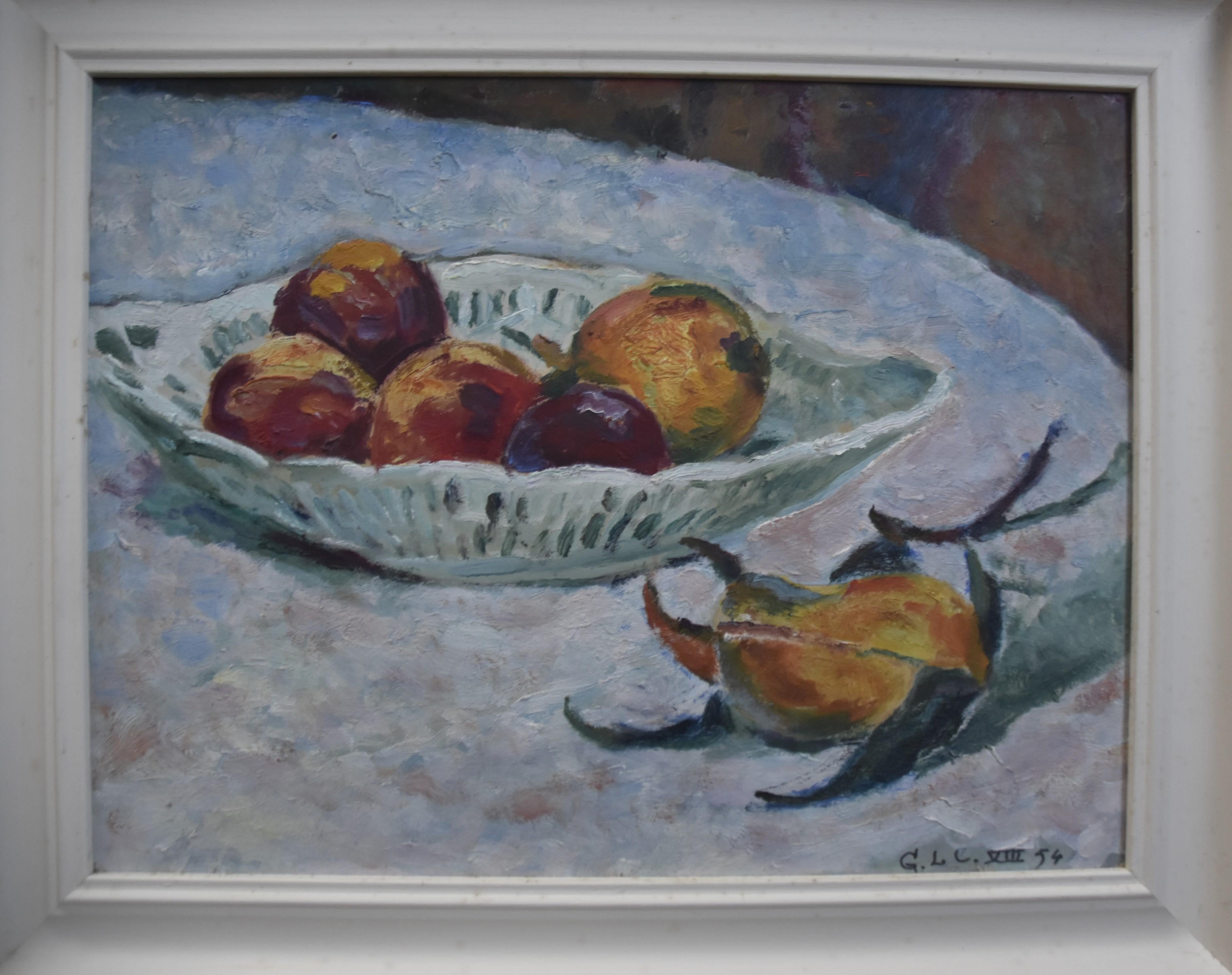 Georges Louis Claude (1879-1963) Natura morta con frutta, olio su carta firmato 3