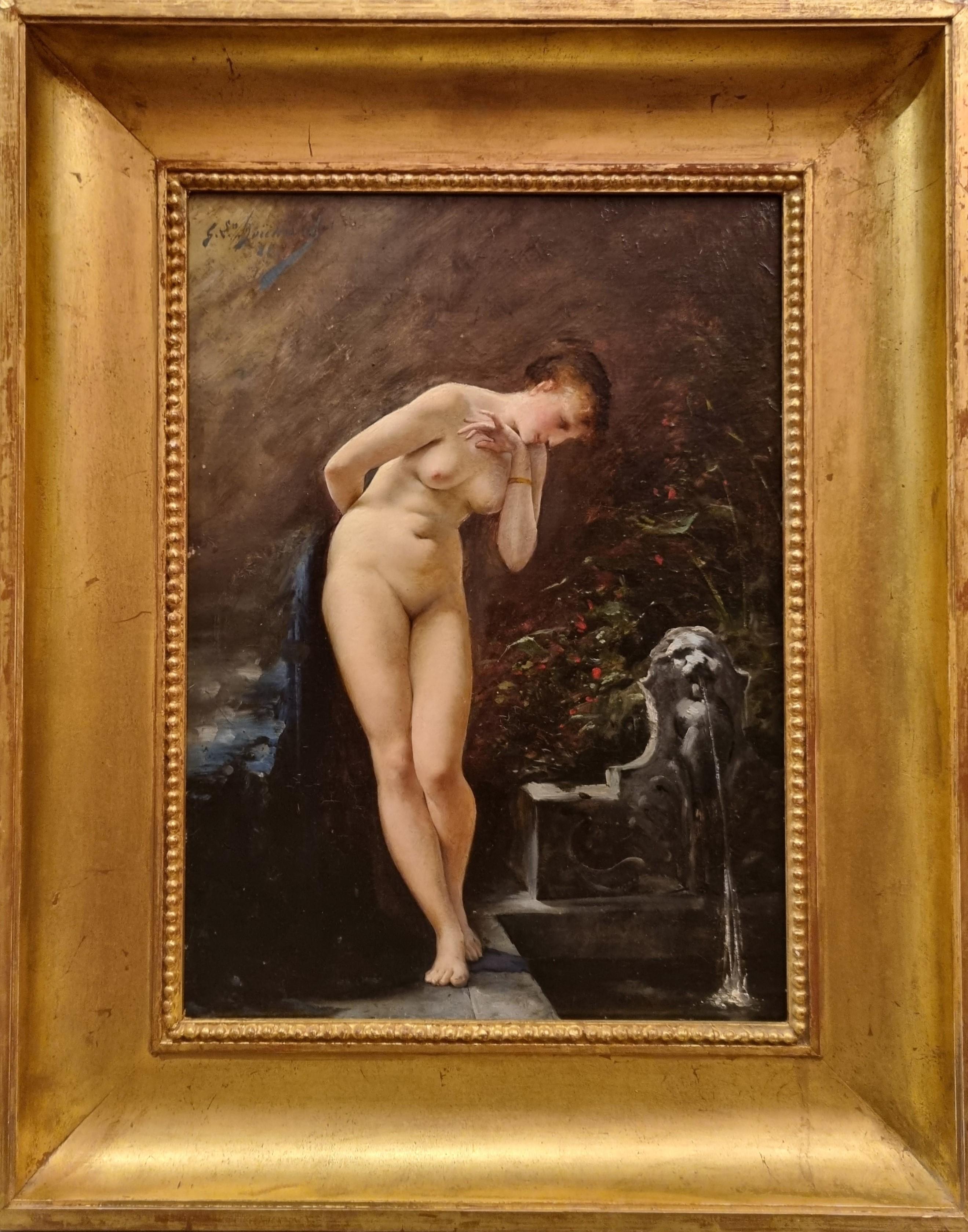 Georges Lucien BOICHARD Nude Painting - BOICHARD Allegory Truth Nude woman fountain French Academic 19th Salon painting