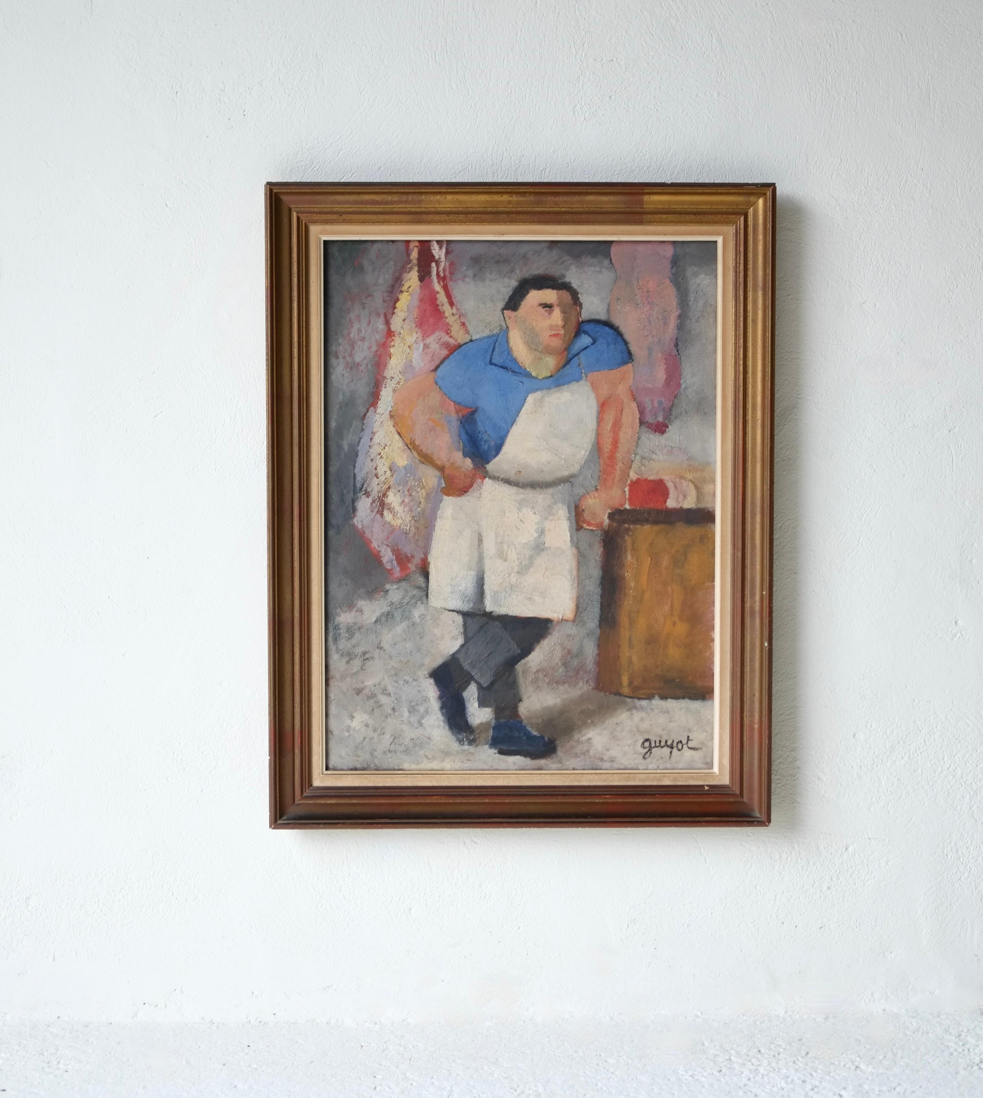 Óleo sobre lienzo de un carnicero en su puesto, del artista francés Georges Lucien Guyot (1885-1972).

Firmado abajo a la derecha. 

1ª mitad del siglo XX. 

73 x 54 cm. Enmarcado 87 x 68 cm.

Procedencia: Estudio de Georges GUYOT

