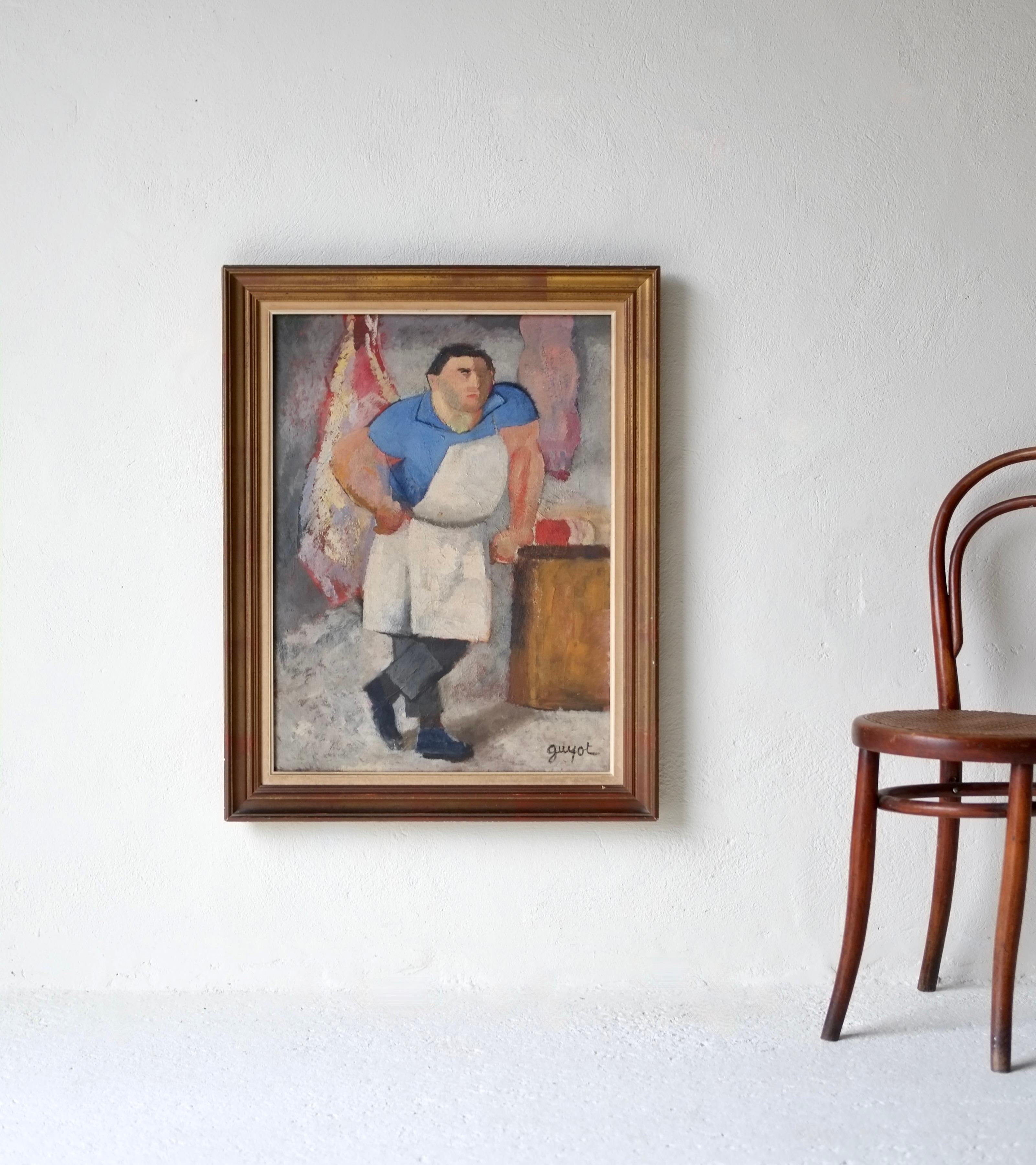 Georges Lucien Guyot (1885-1972), Carnicero en su puesto, Óleo sobre lienzo siglo XX en venta