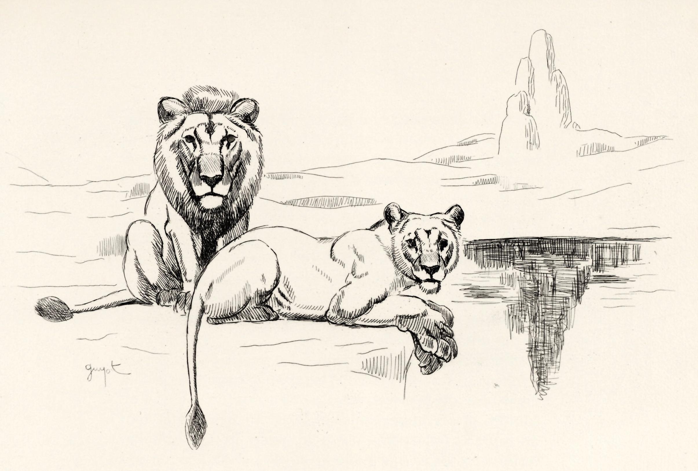 "Bêtes" original etching - Print by Georges Lucien Guyot