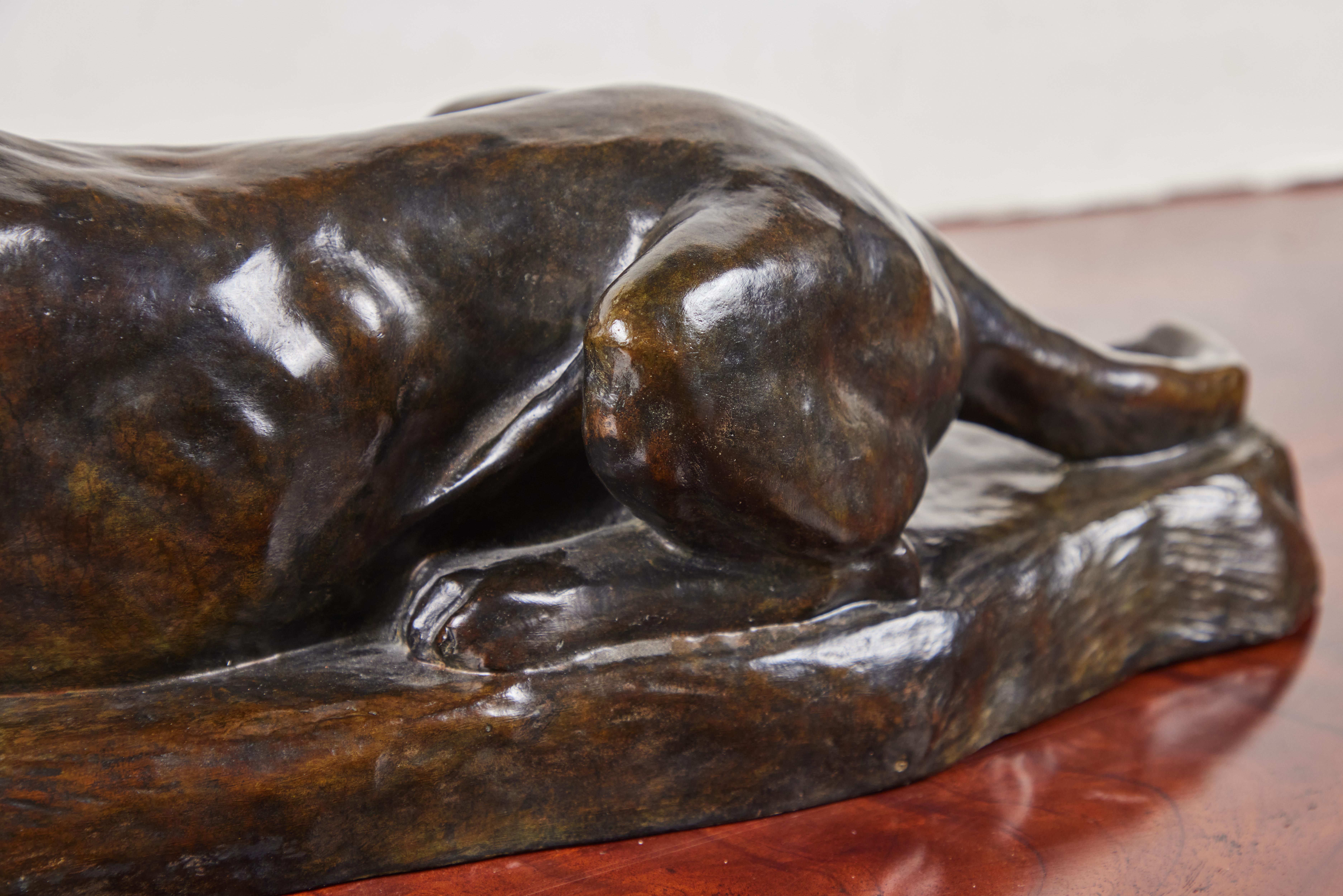 Signed, Bronze Sculpture of Resting Dog For Sale 2