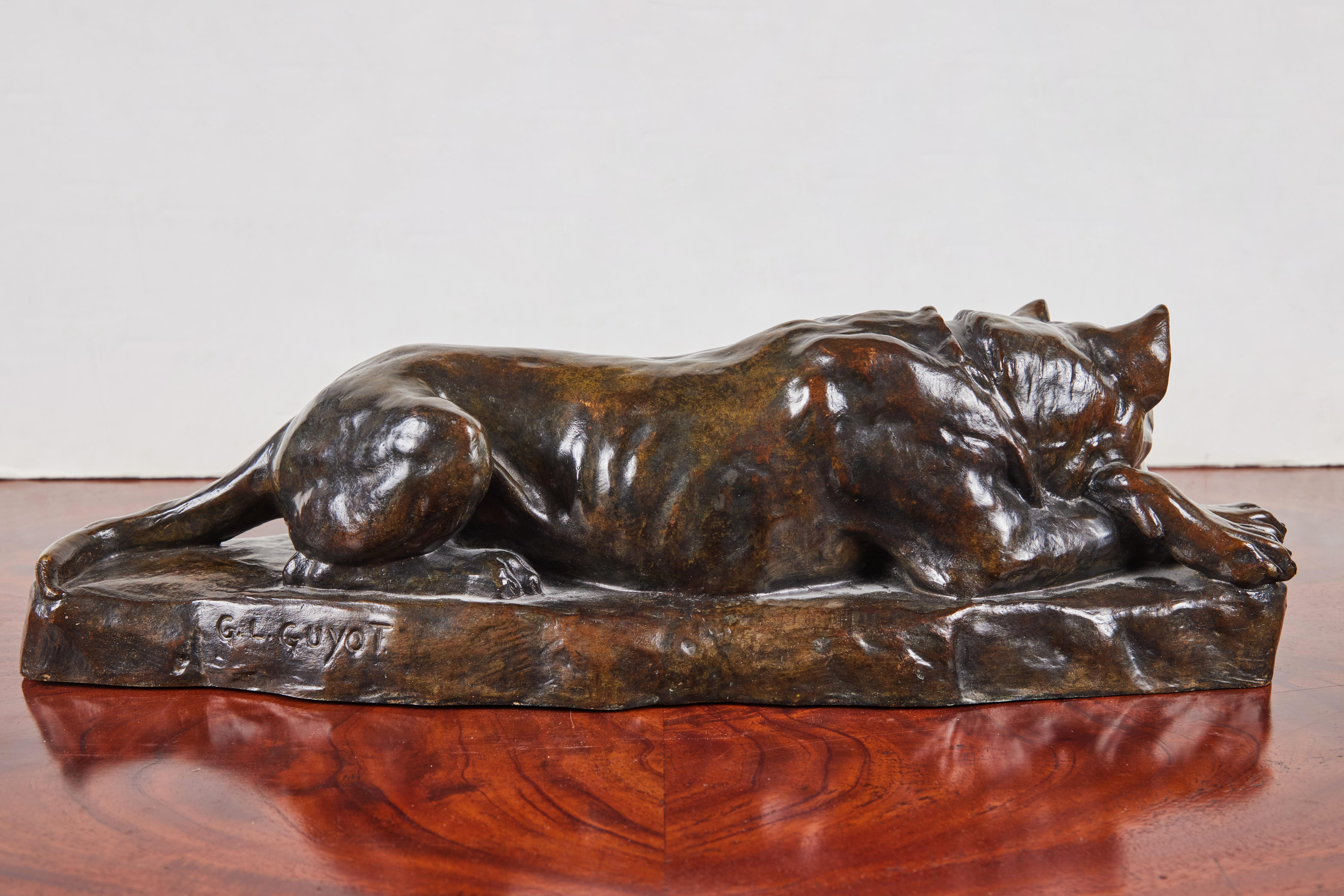 Signed, Bronze Sculpture of Resting Dog For Sale 3