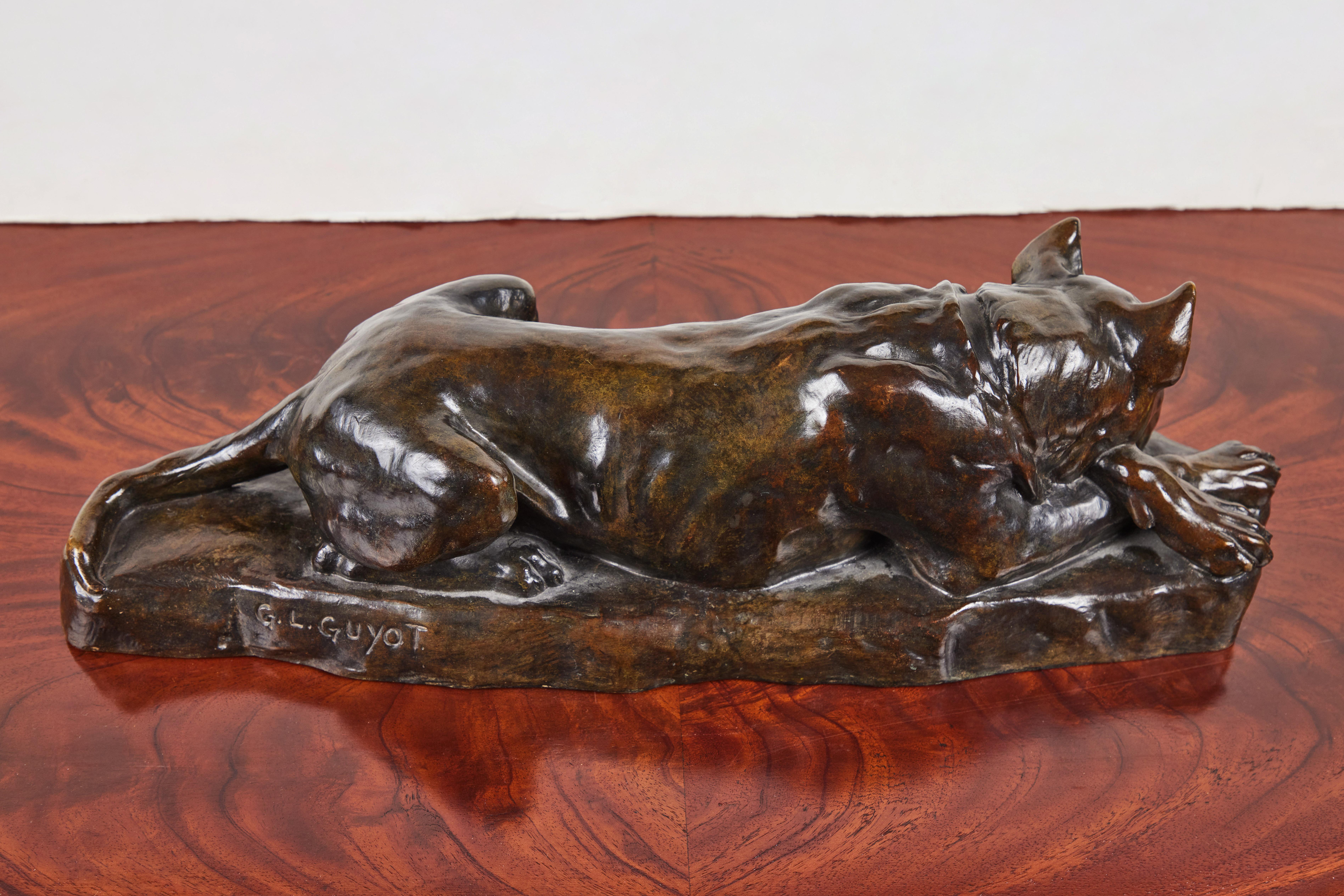 Signed, Bronze Sculpture of Resting Dog For Sale 5