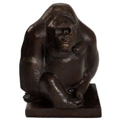 Georges Lucien Guyot "Seated Gorilla" Bronze Sculpture