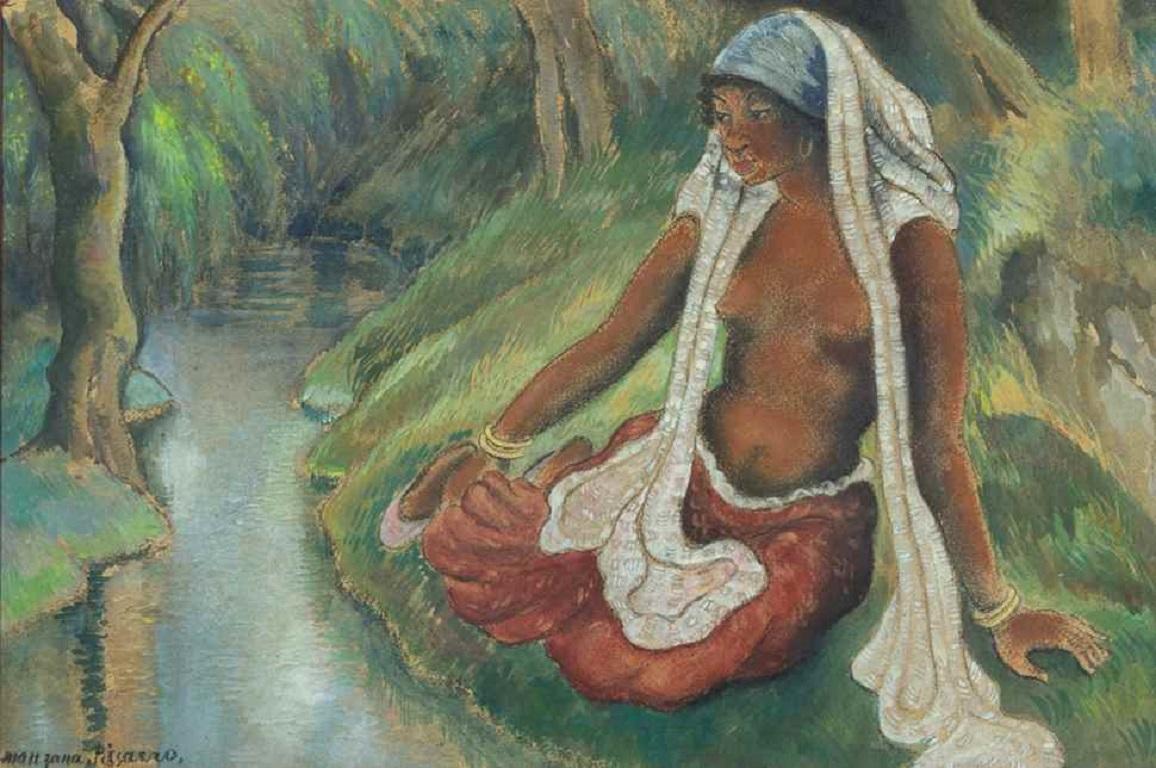 Femme au bord de la rivière di Georges Manzana Pissarro, 1910 circa