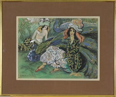 Femmes au Paon, Mixed Media with Gouache on Paper, circa 1910
