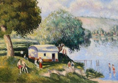 La Plage aux Andelys, oil on board by Georges Manzana Pissarro - Landscape