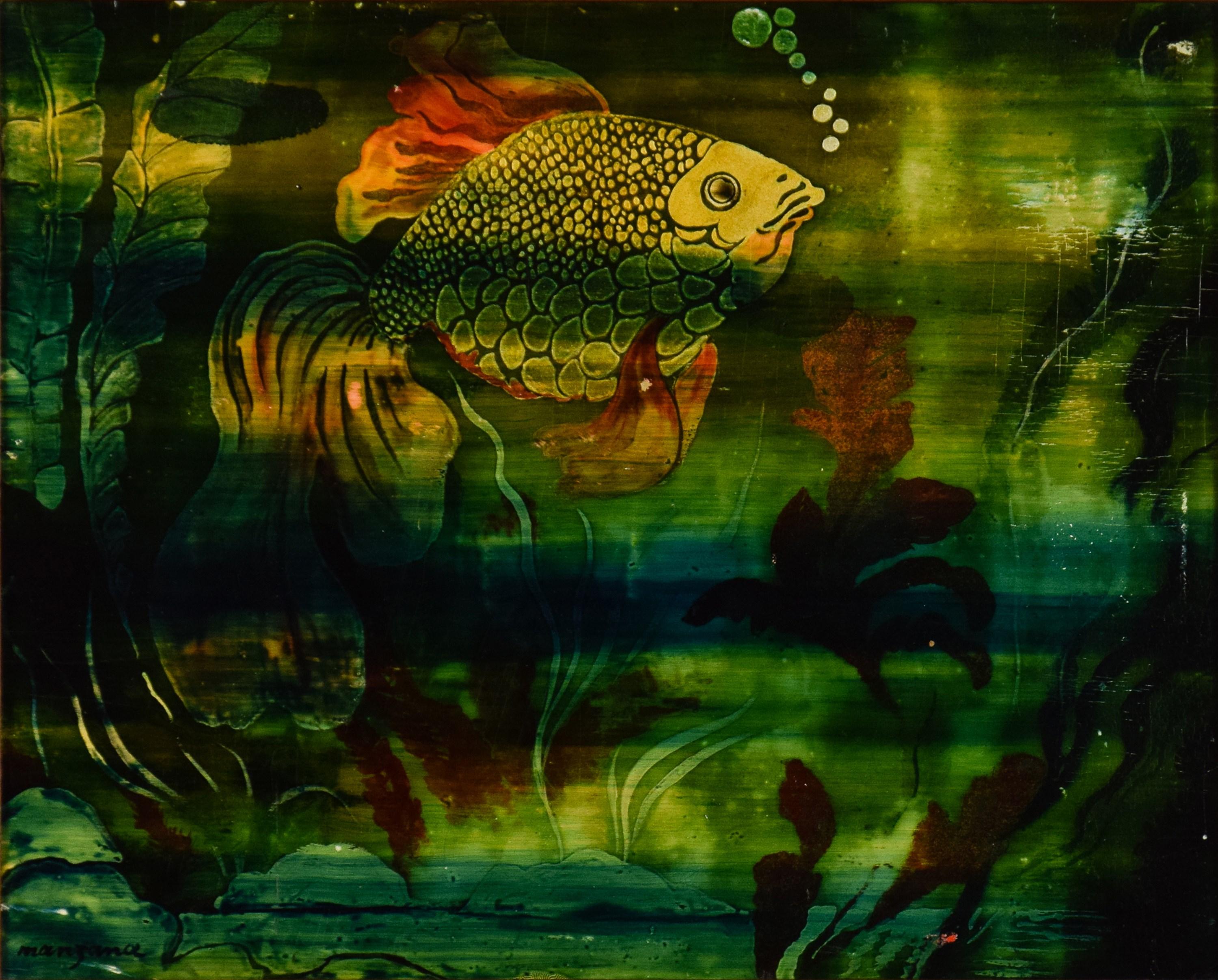 Poisson d'Or, Oil and Enamel Paint on Panel, circa 1920 - Painting by Georges Manzana Pissarro