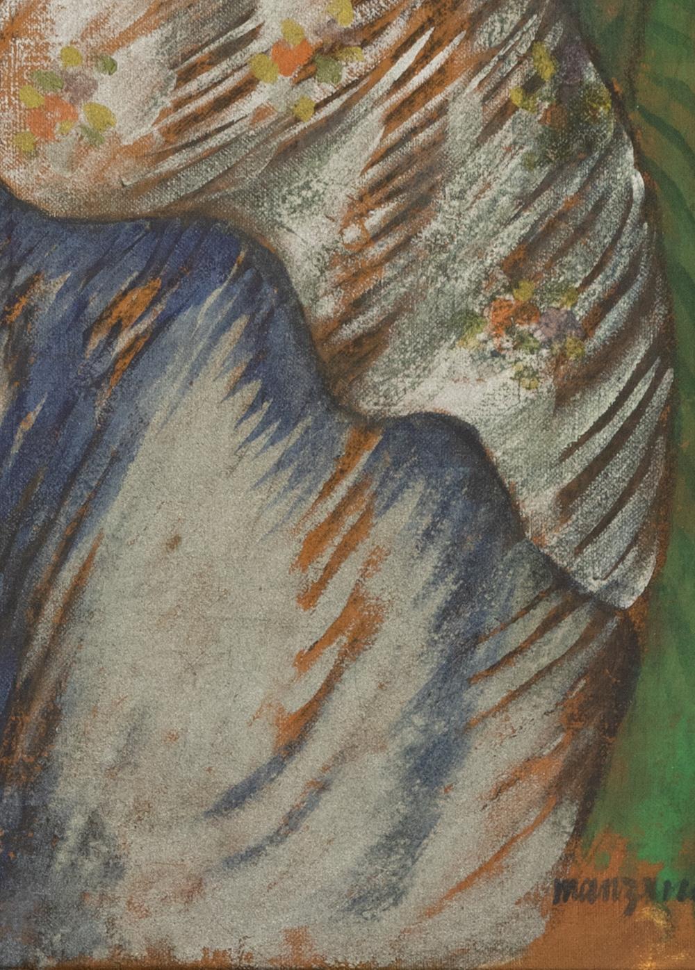 Donna con velo bianco, tecnica mista su tela, 1915 circa in vendita 1