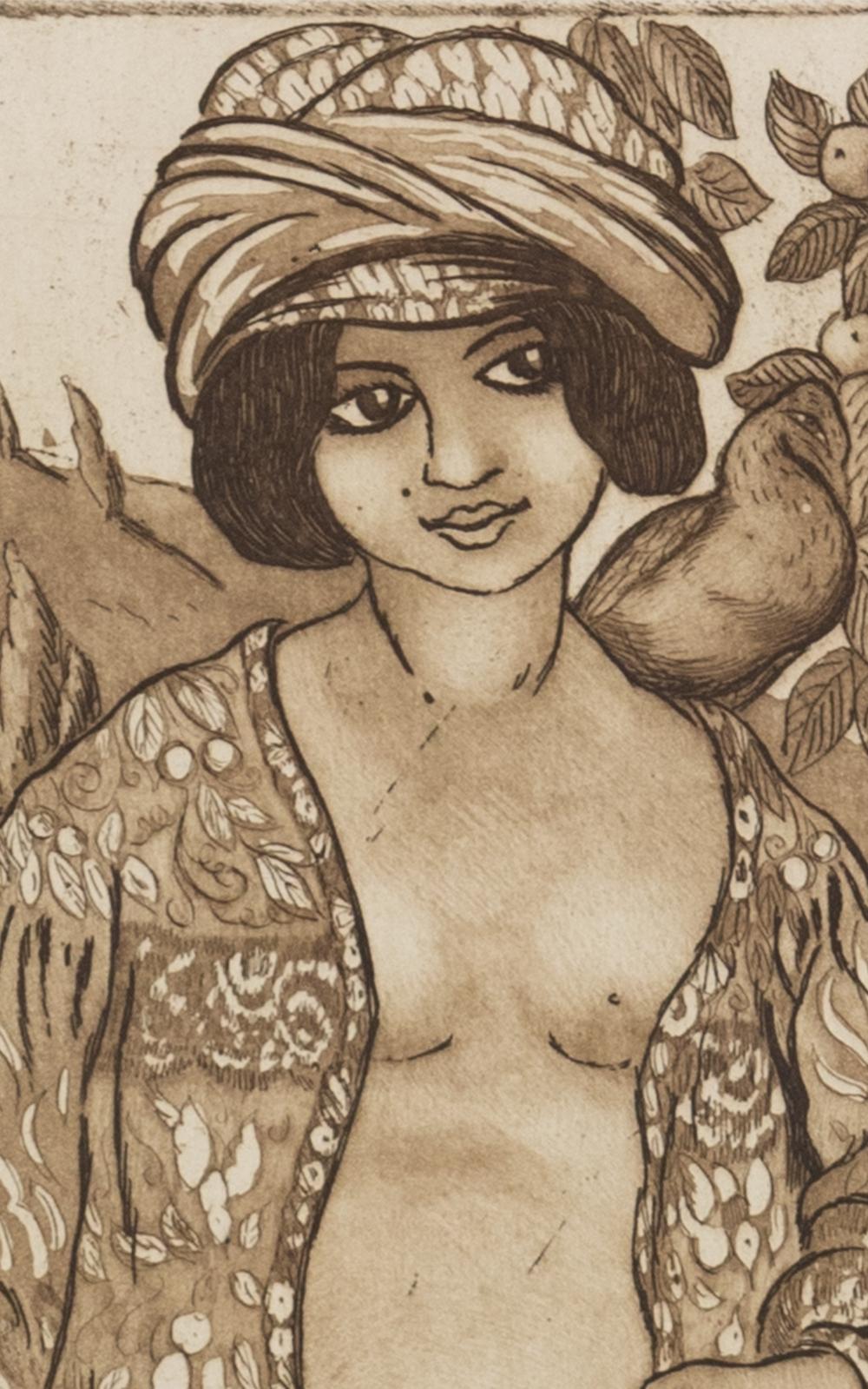 Fille au Pigeon, Radierung und Aquatinta von Georges Manzana Pissarro im Angebot 2