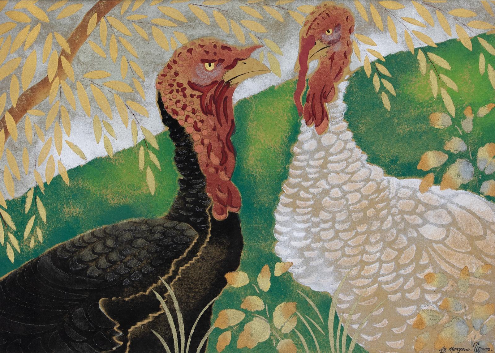 Two Turkeys, Pochoir by Georges Manzana Pissarro