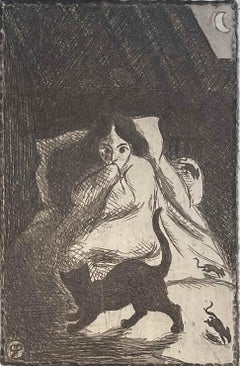 Une femme, un chat et des souris di Georges Manzana Pissarro - Stampa acquaforte