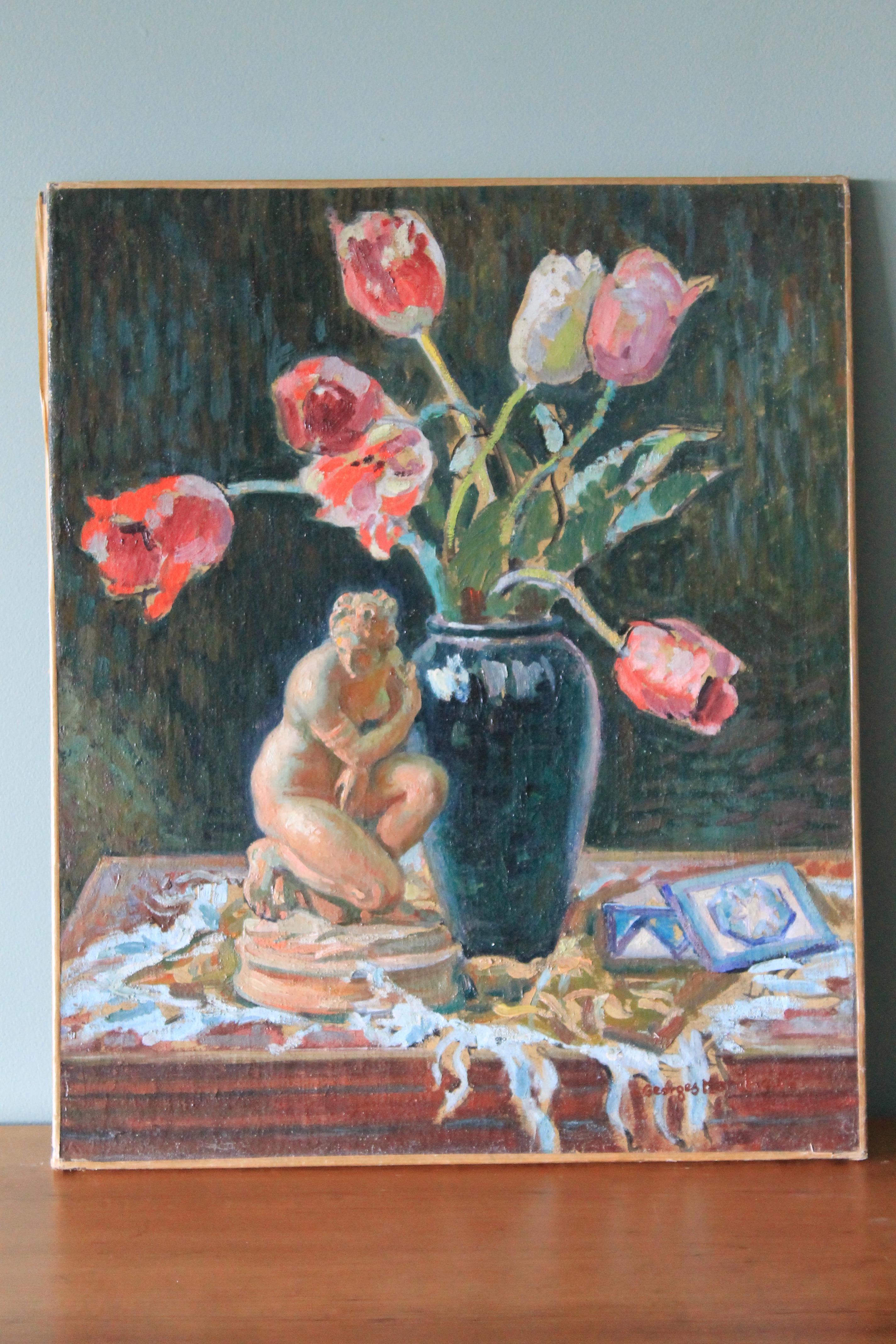 Gran bodegón floral del artista francés Georges Marchou (1898 - 1984) 11