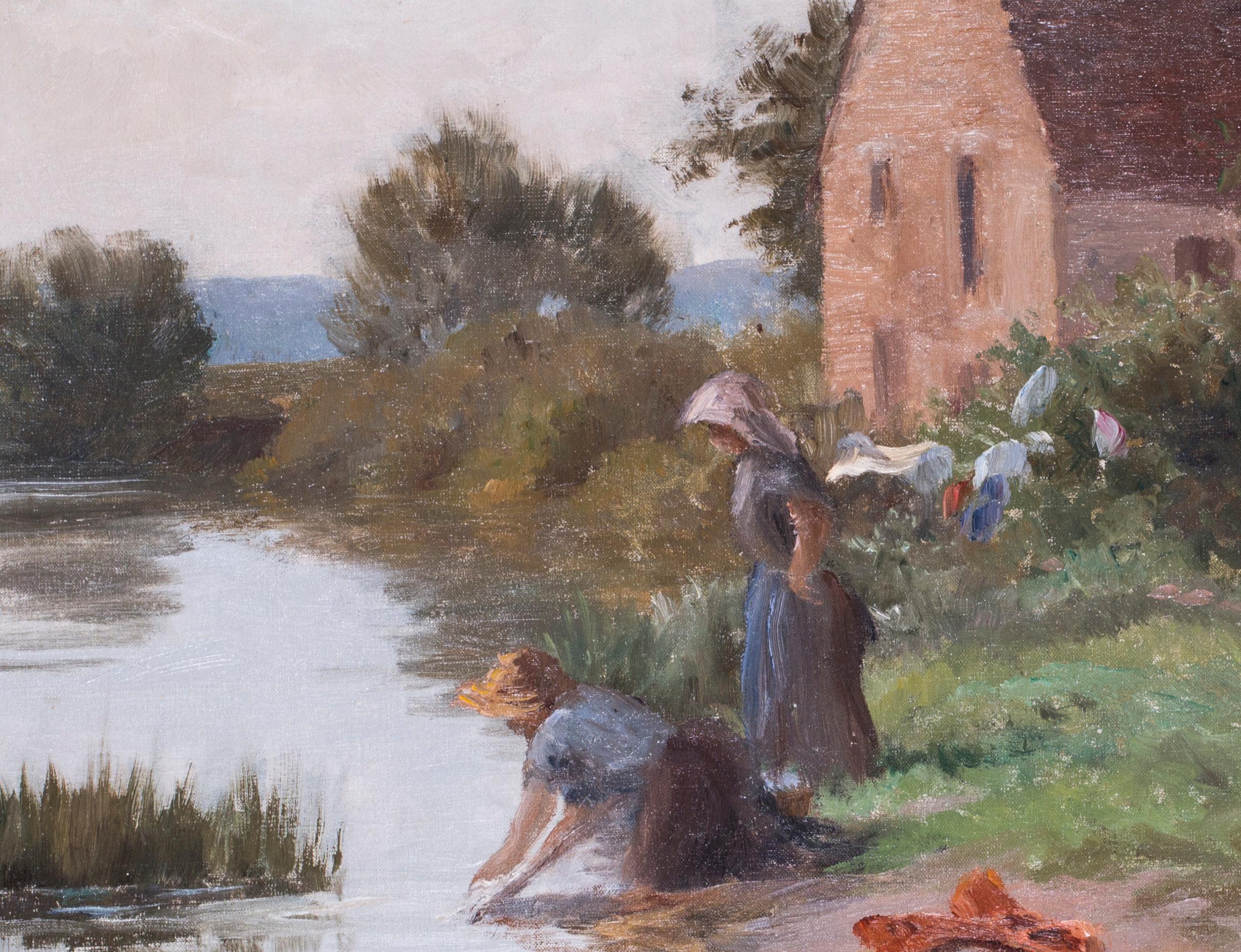 Georges-Marie-Julien Girardot (French, 1856-1914)
 Les Lavandieres (The Washerwomen)
Oil on canvas
24.3/8 X 48.3/8in. (including frame)
Provenance : Girardot Family Collection

Georges Girardot was trained by the artist Albert Maignan in Paris. He