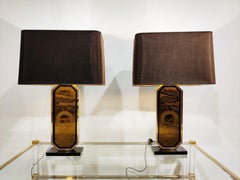 Georges Mathias 23-Karat Gold Etched Table Lamps, Set of 2, 1970s