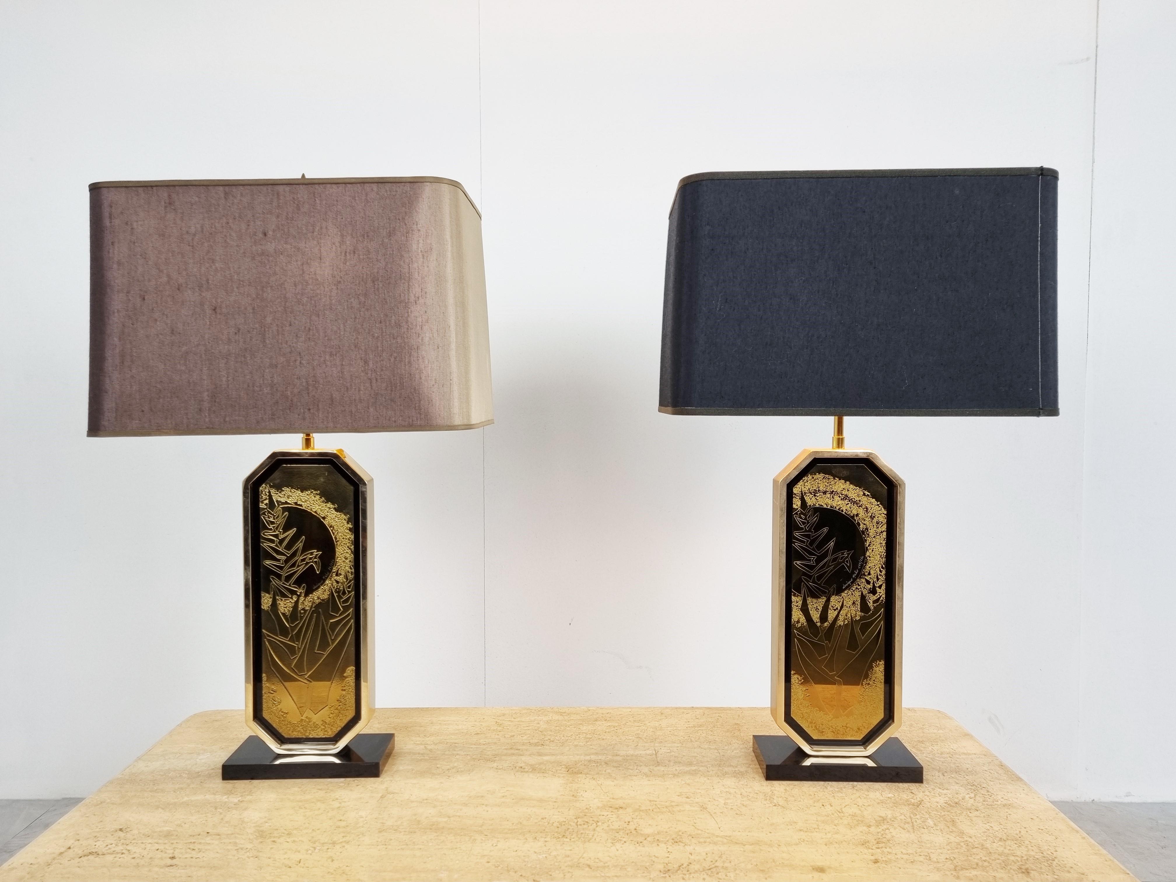 Georges Mathias 23kt Gold Etched Table Lamps, Set of 2, 1970s In Good Condition In HEVERLEE, BE