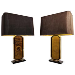 Georges Mathias 23-Karat Gold Etched Table Lamps, Set of 2, 1970s