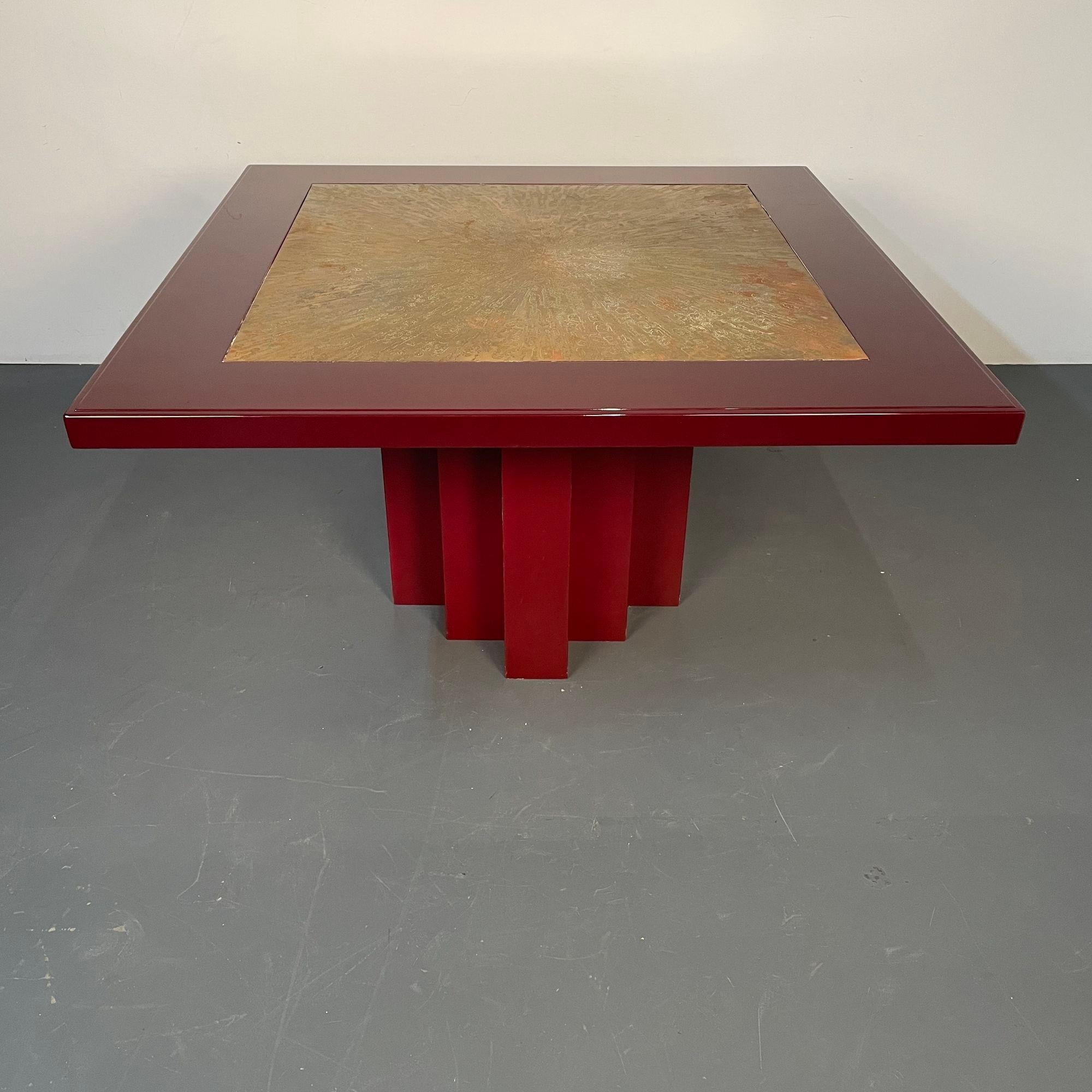 Brass Georges Mathias Belgian Mid-Century Modern Dining, Center Table, Lacquer, Signed For Sale