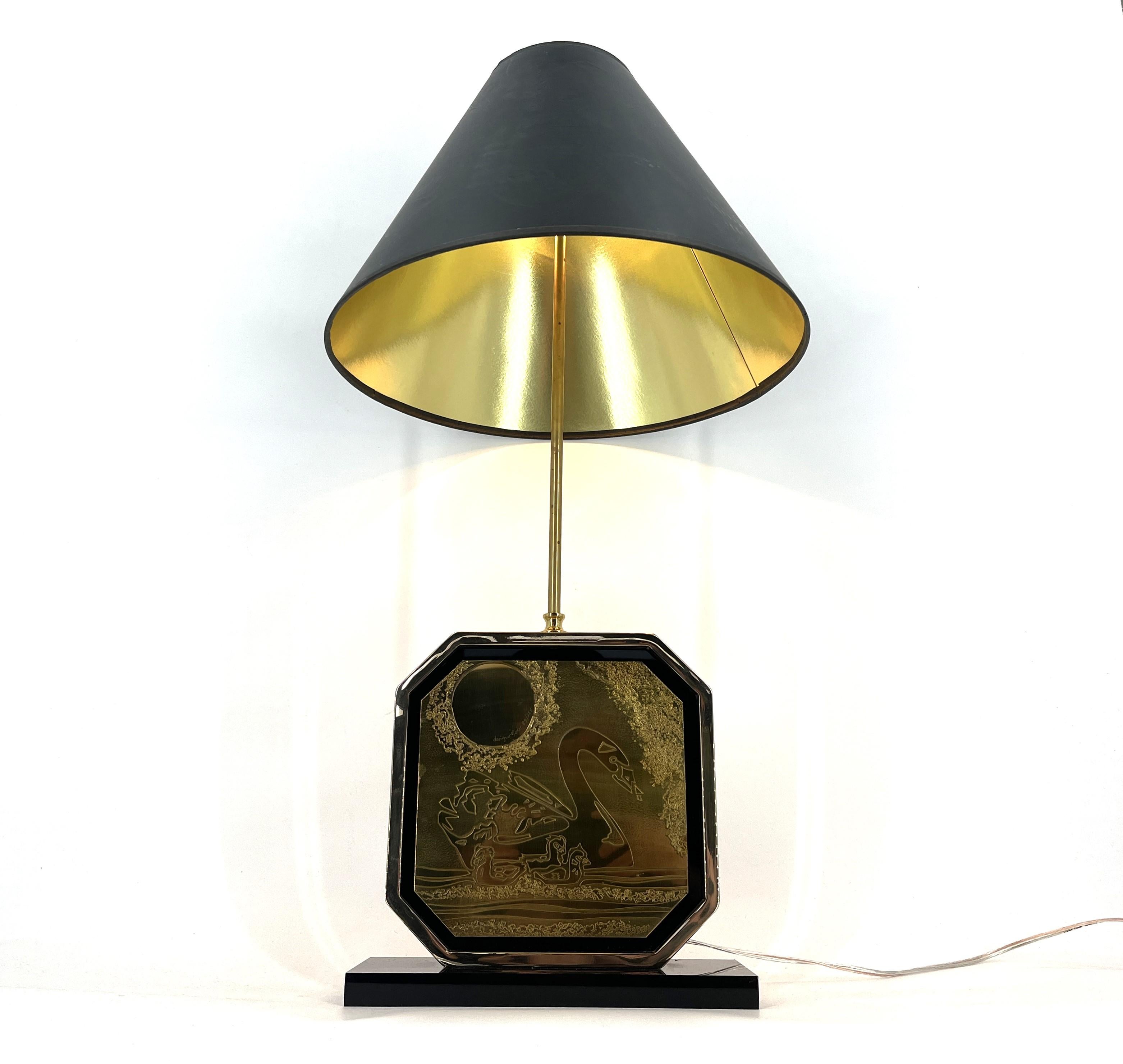 Hollywood Regency Lampe de table en laiton gravé George Mathias, 1970 en vente
