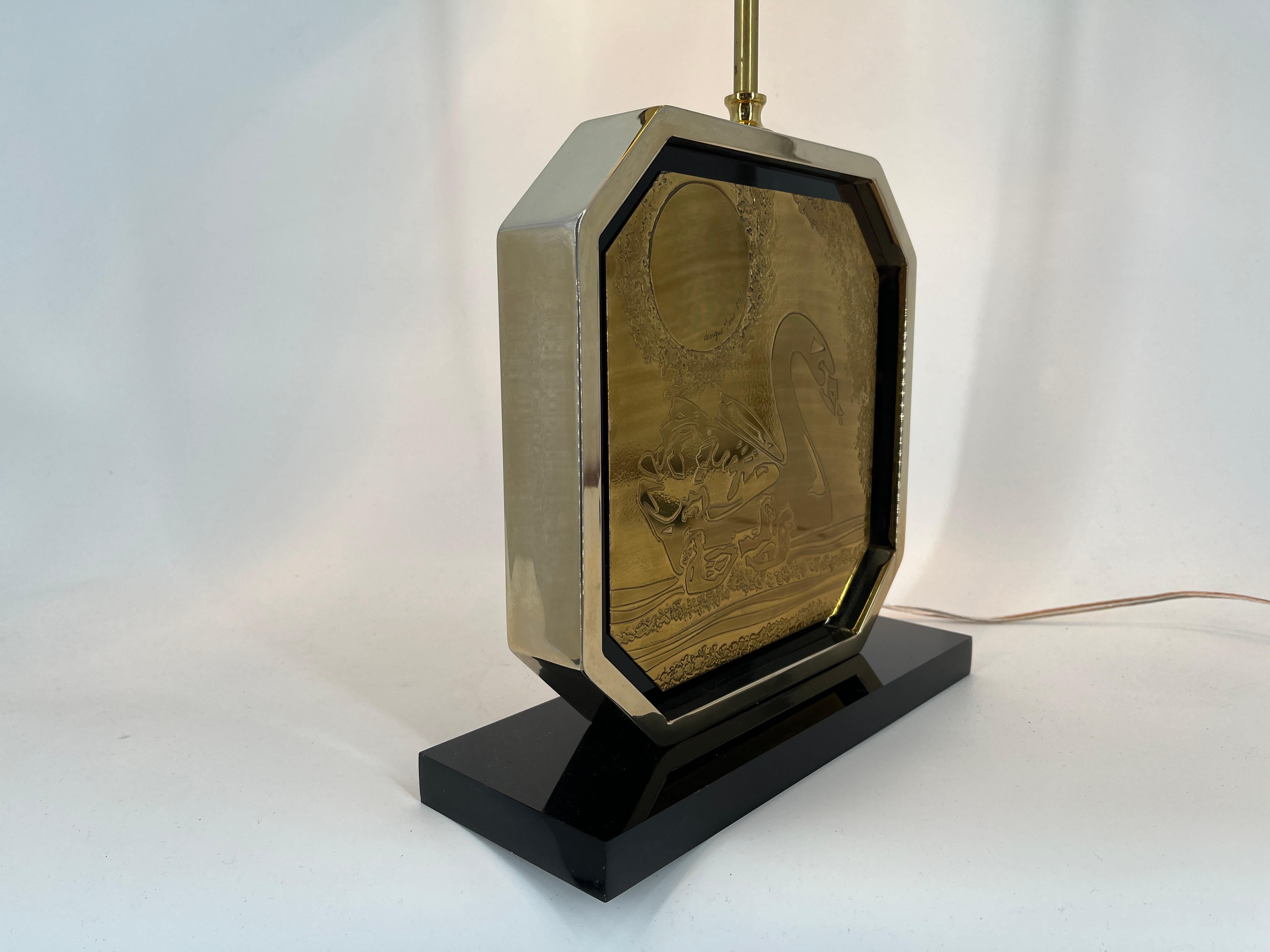 Lampe de table en laiton gravé George Mathias, 1970 en vente 1